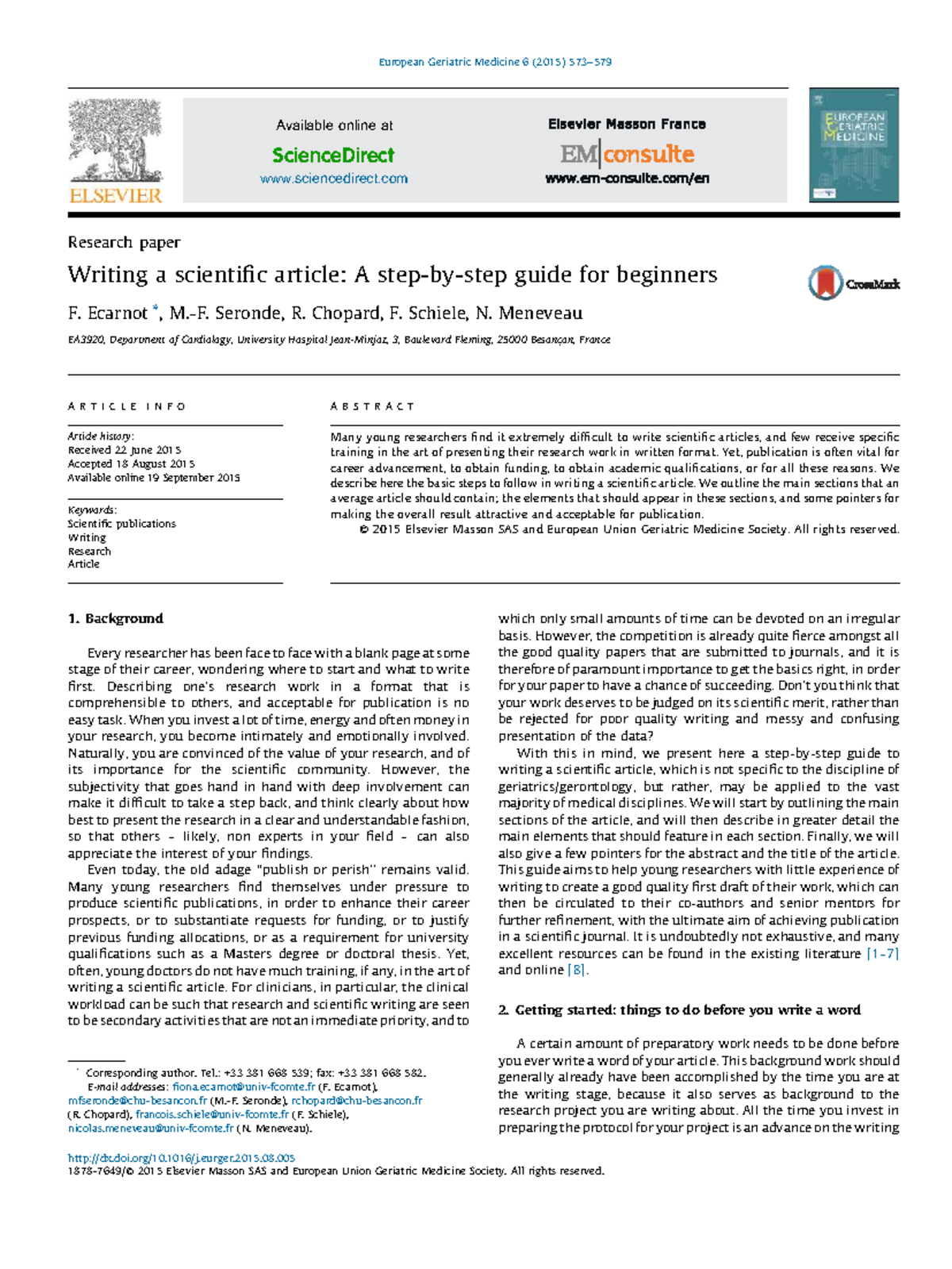 Writing a Scientific Article: A Step-by-Step Guide for Beginners EA3920 ...