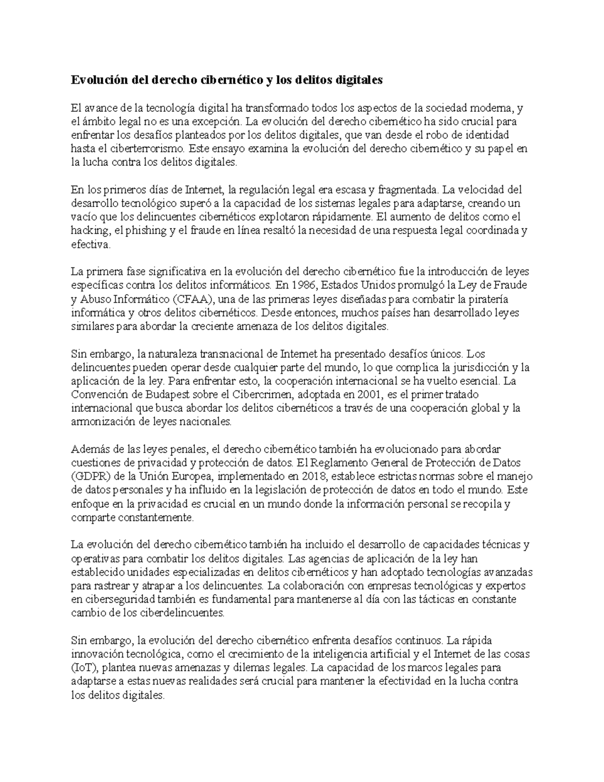 Evolución del Derecho Cibernético y Delitos Digitales en la Era Digital ...