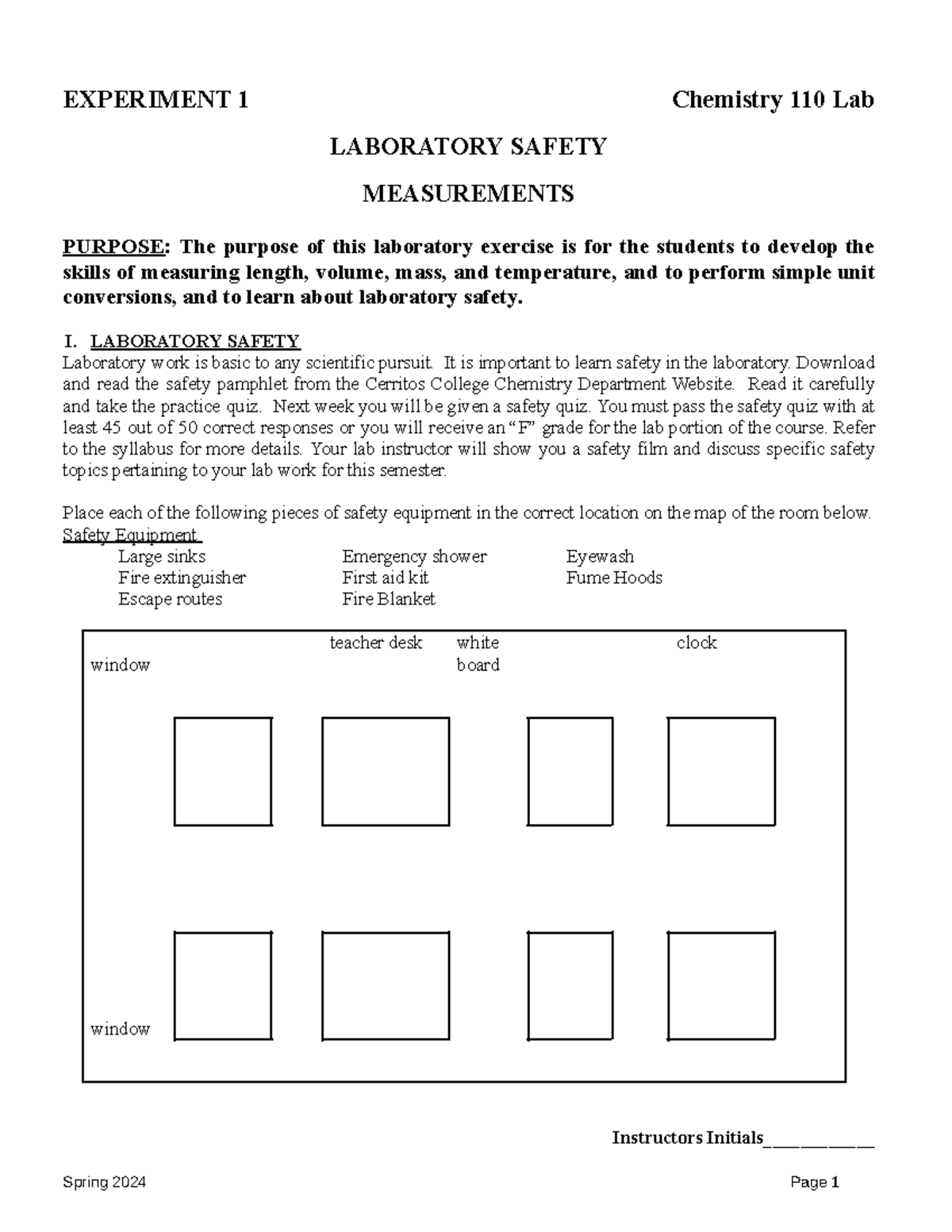 Chem 110 Lab: Experiment 1 - Safety & Measurements Guide - Studocu