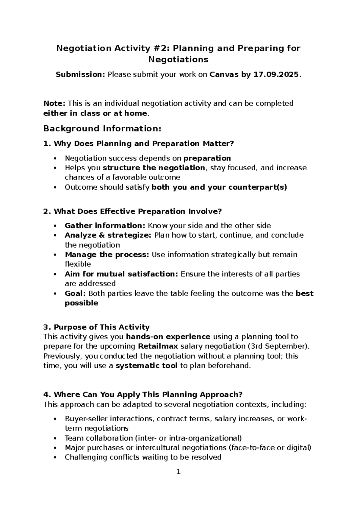 Negotiation Activity 2: Planning for Retailmax Salary Negotiation - Studocu