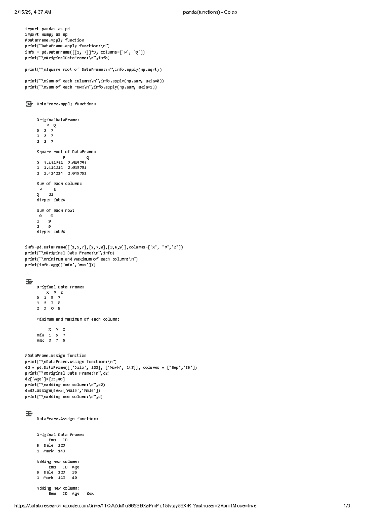 Panda Functions in Colab: DataFrame Operations and Analysis - Studocu