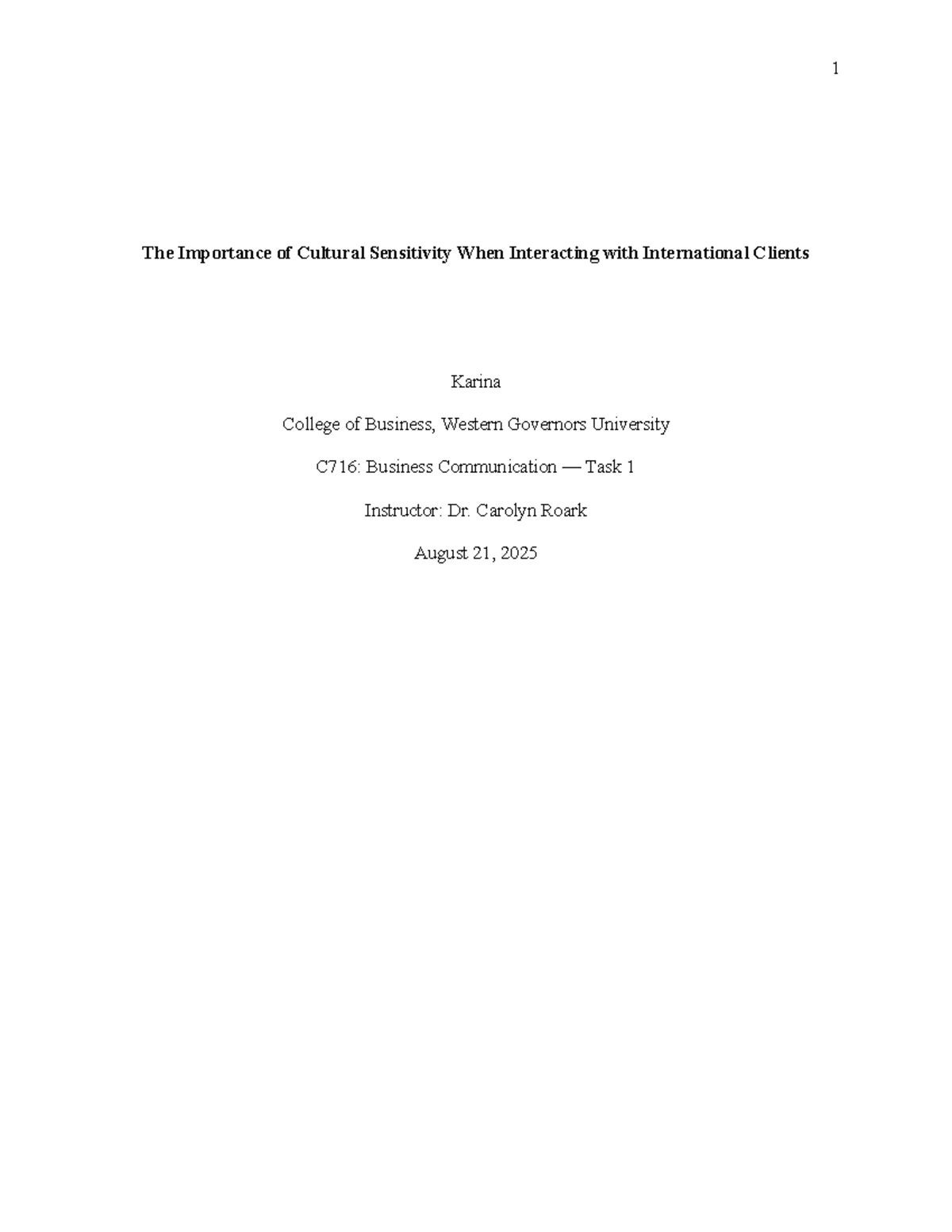 C716: Business Communication Task 1 - Cultural Sensitivity in Global ...