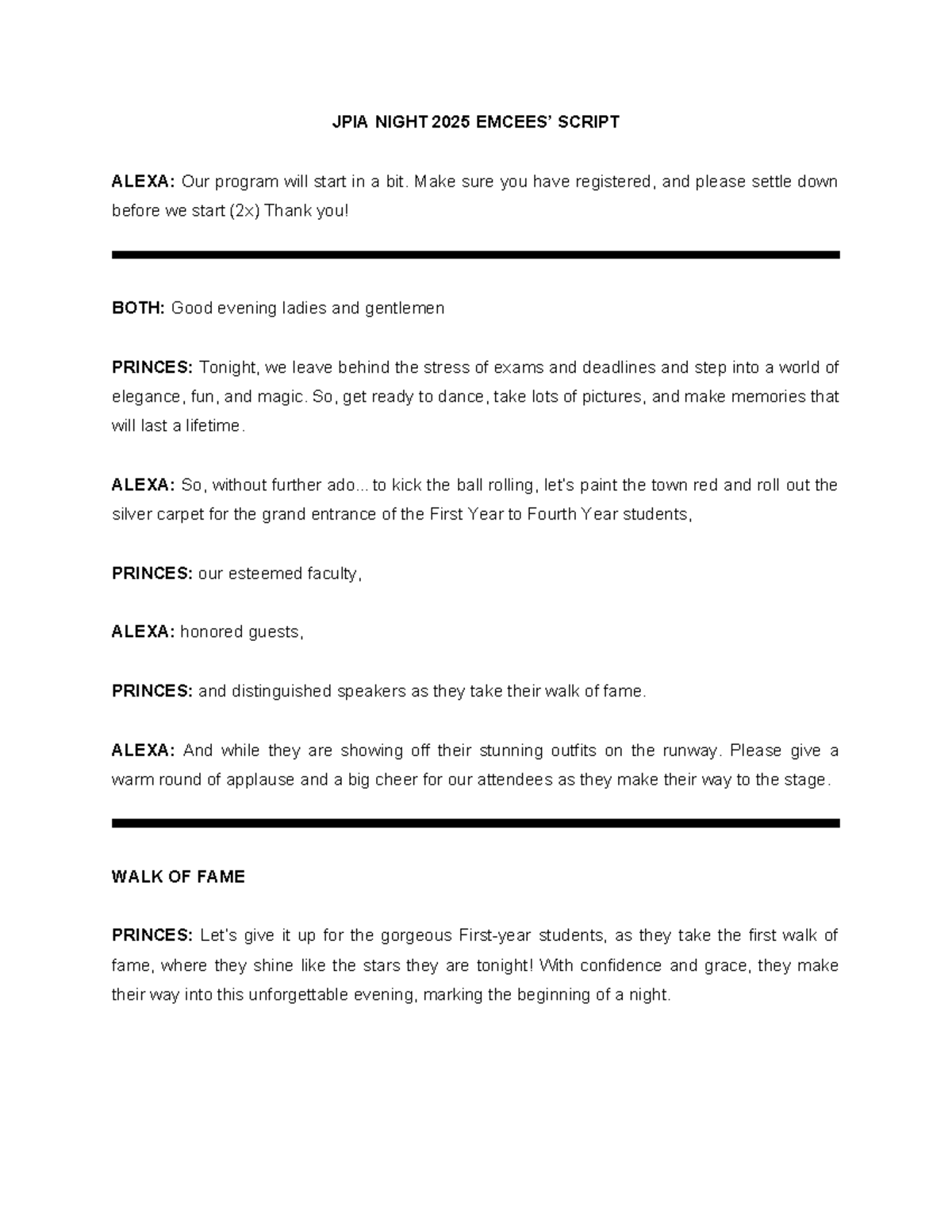 JPIA NIGHT 2025: A Script for an Unforgettable Evening - Studocu