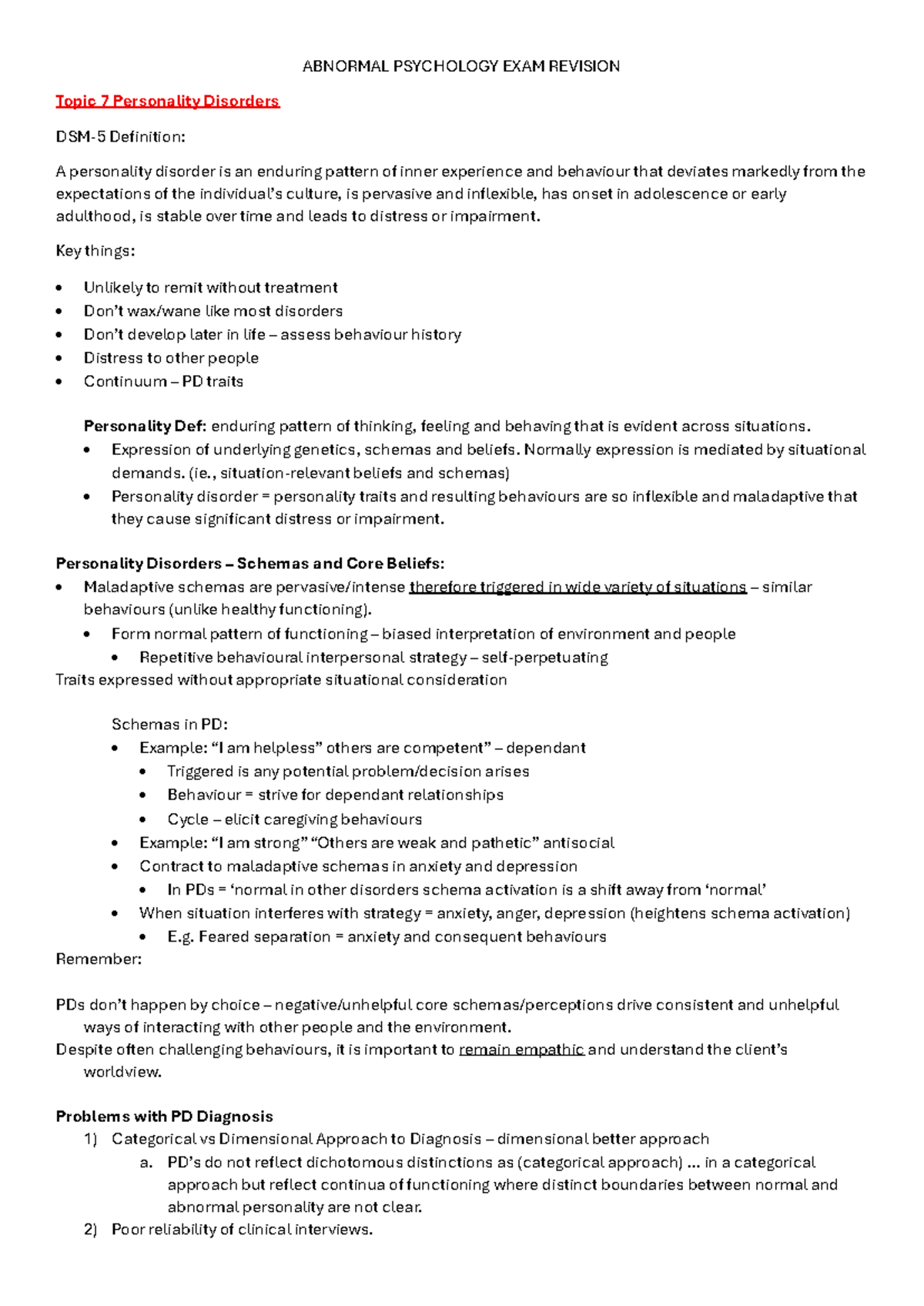 ABNORMAL PSYCHOLOGY (PSY 101) FINAL EXAM REVISION: Personality ...