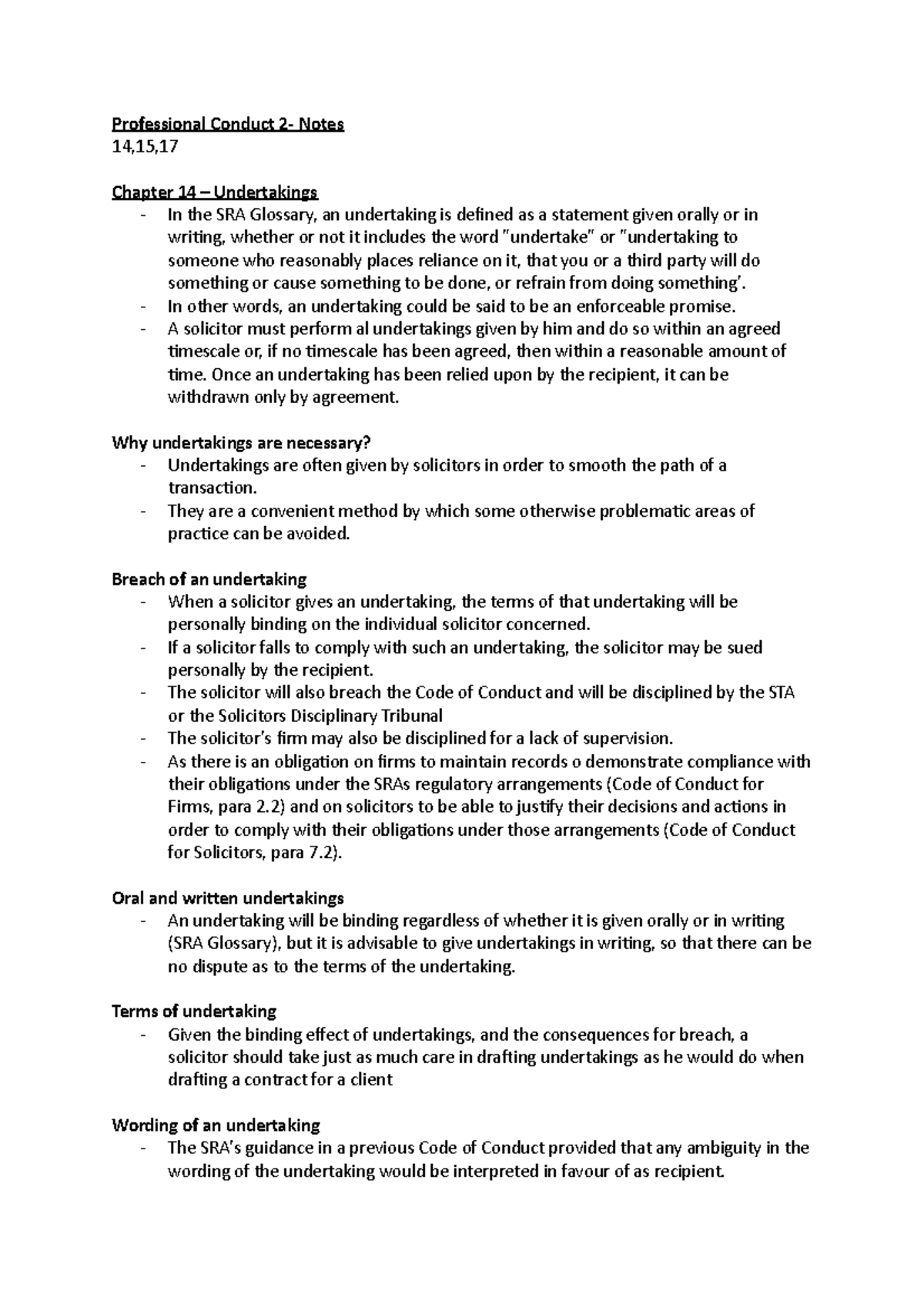 Professional Conduct 2: Enforceable Undertakings & Regulations Notes ...