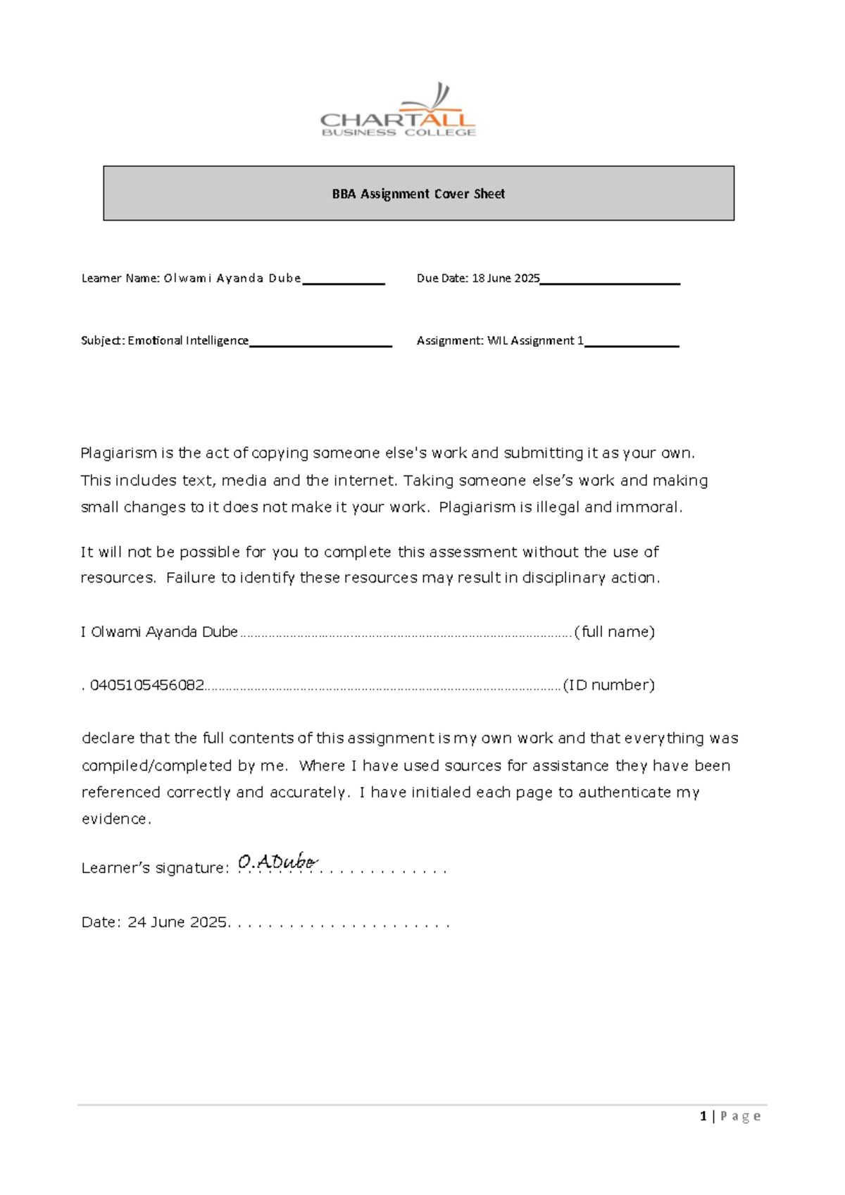 Emotional Intelligence WIL Assignment 1: Analysis and Insights - Studocu