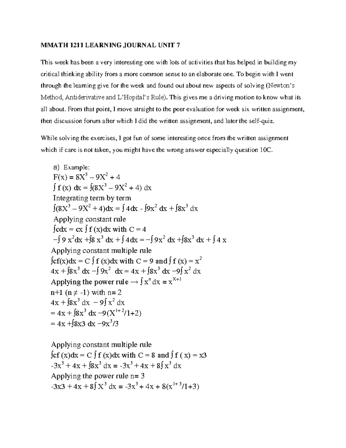 MATH 1211 Learning Journal UNIT 7 - MMATH 1211 LEARNING JOURNAL UNIT 7 ...