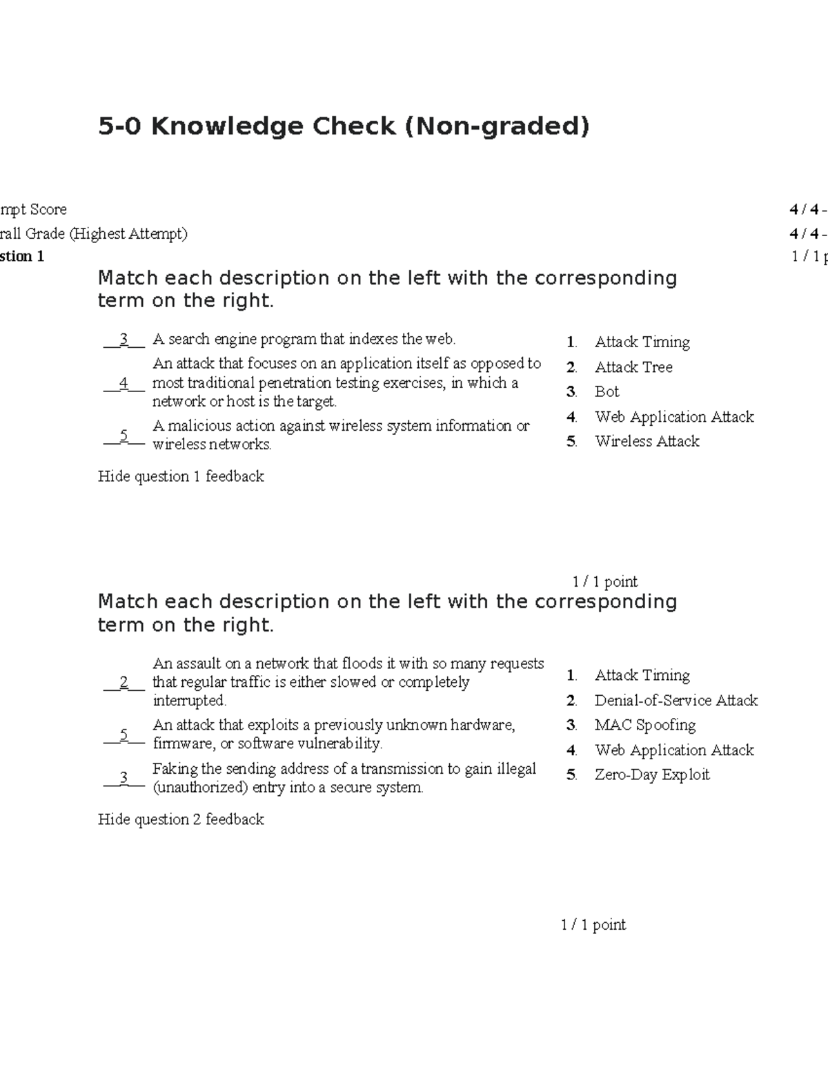5-0 Non-Graded Knowledge Check: Terms & Descriptions Match Quiz - Studocu