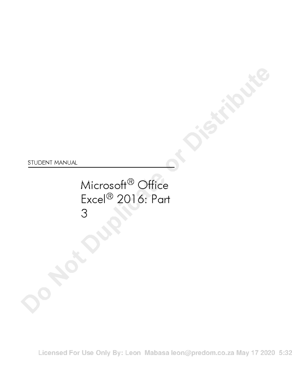 Microsoft® Office Excel® 2016: Part 3 Student Manual - Studocu