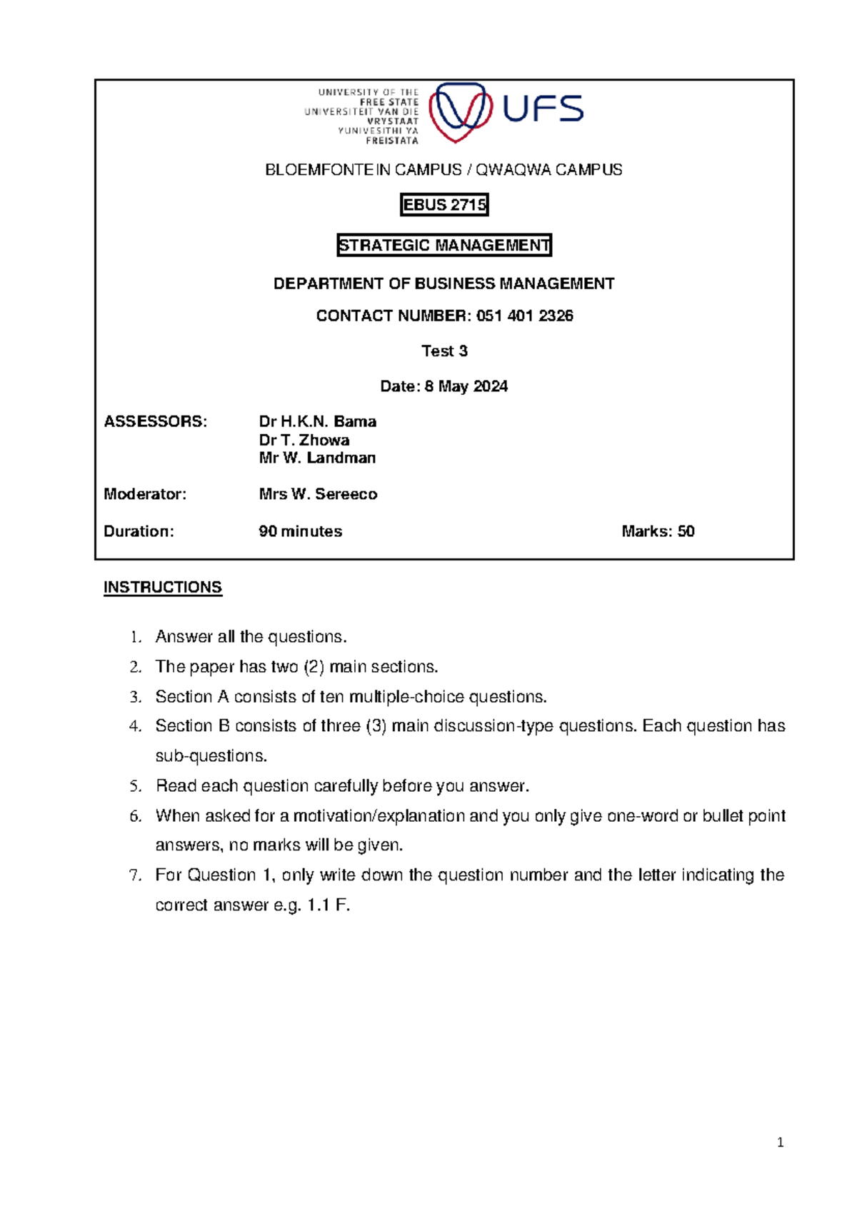 EBUS 2715 Test 3 Memo - Strategic Management Exam 2024 Insights - Studocu