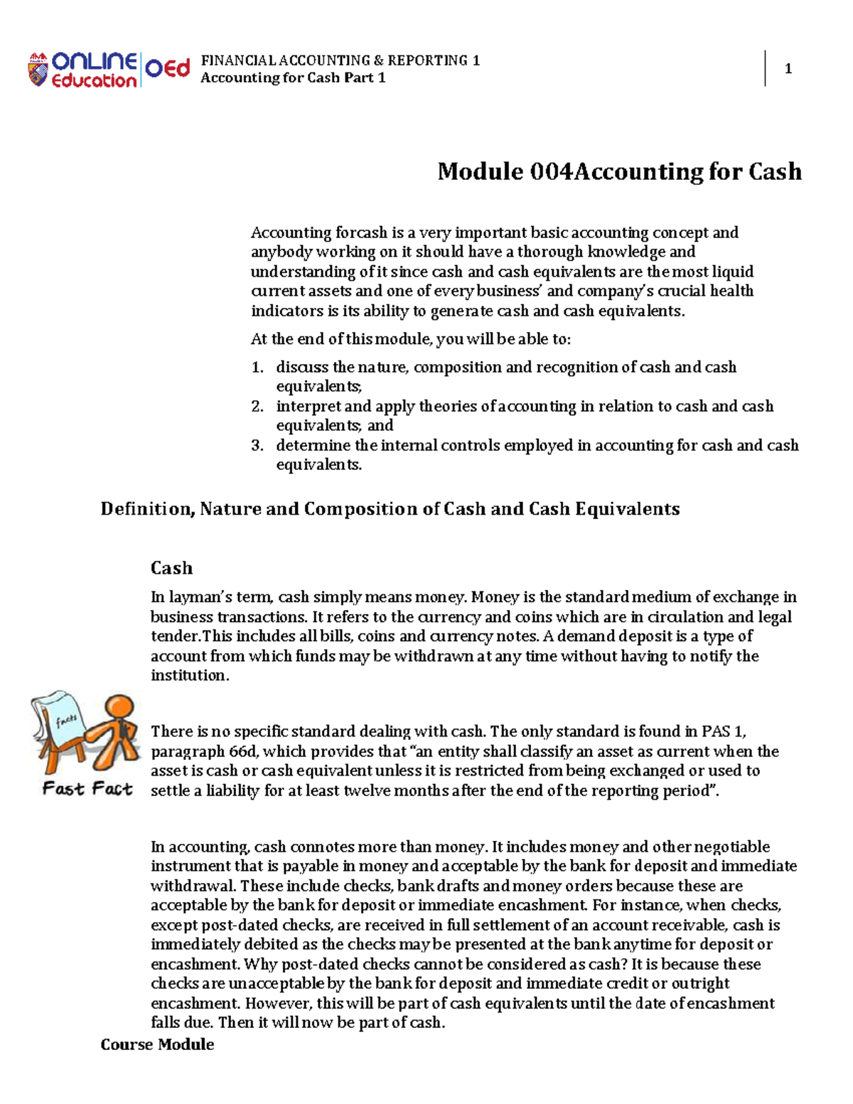 W2 Module 004Accounting for Cash in financial accounting and reporting ...