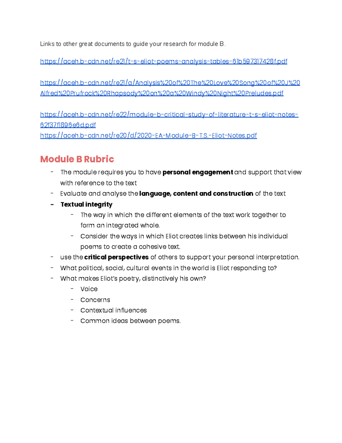 Module B T.S. Eliot Poetry Study: Analysis, Themes & Insights - Studocu