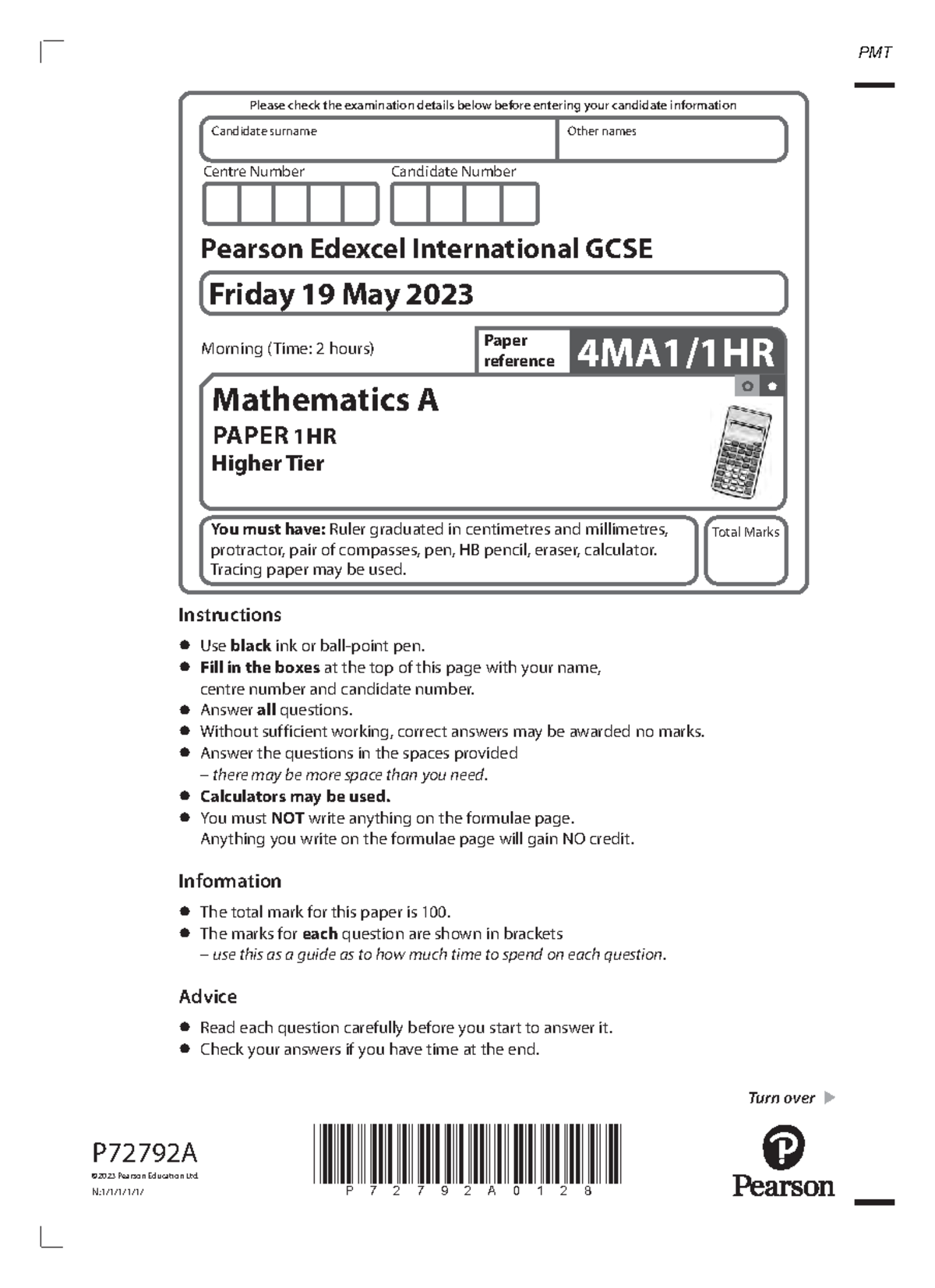 June 2023 Edexcel International GCSE Math Paper 1HR QP - Studocu
