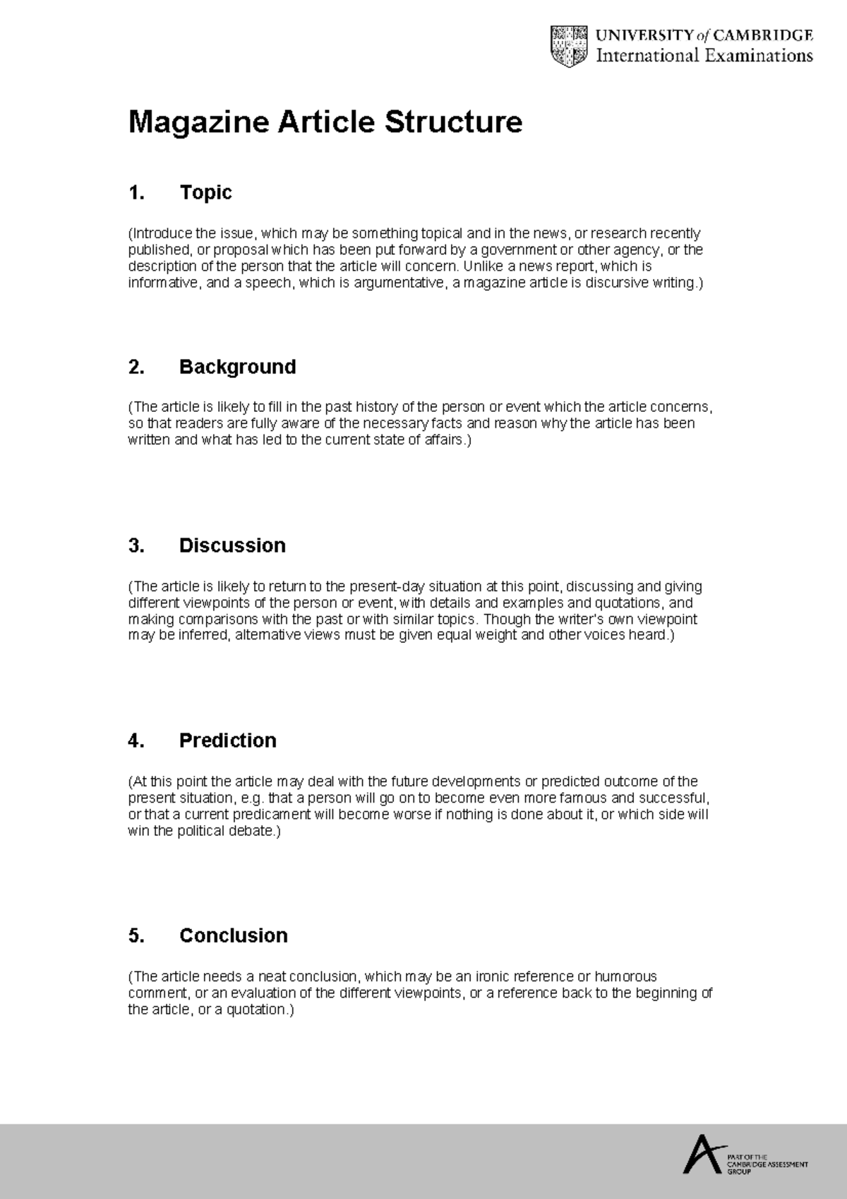 Magazine article structure - Magazine Article Structure 1. Topic ...