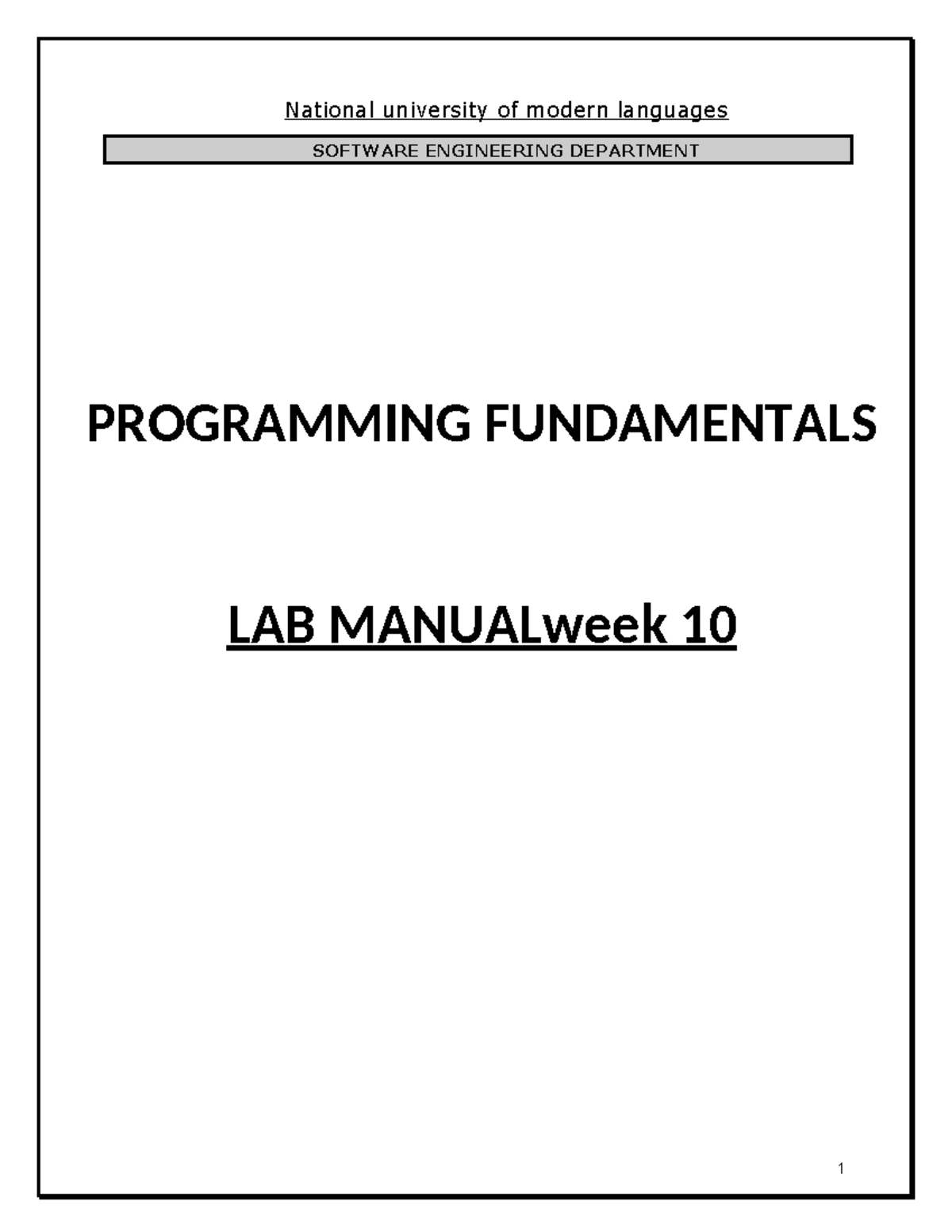 National University of Modern Languages C++ Programming Lab Manual Week ...