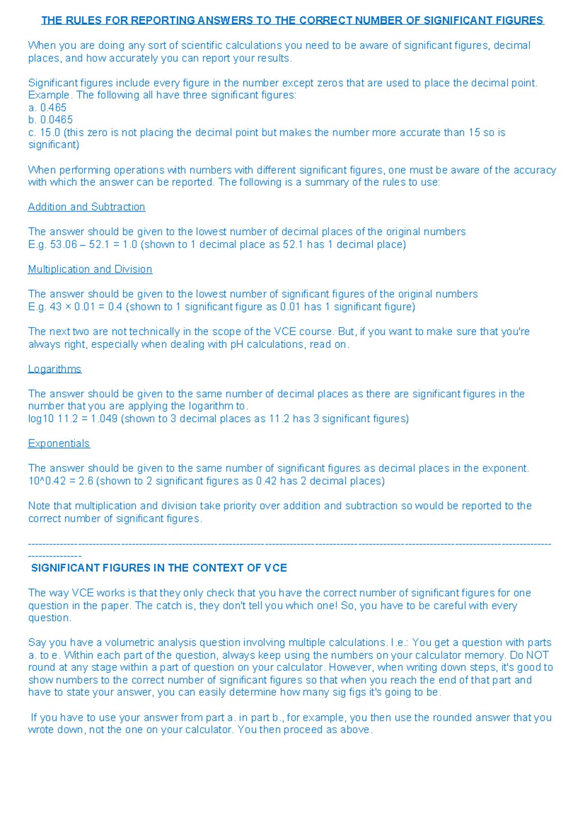 VCE Significant Figures: Rules for Accurate Reporting in Calculations ...