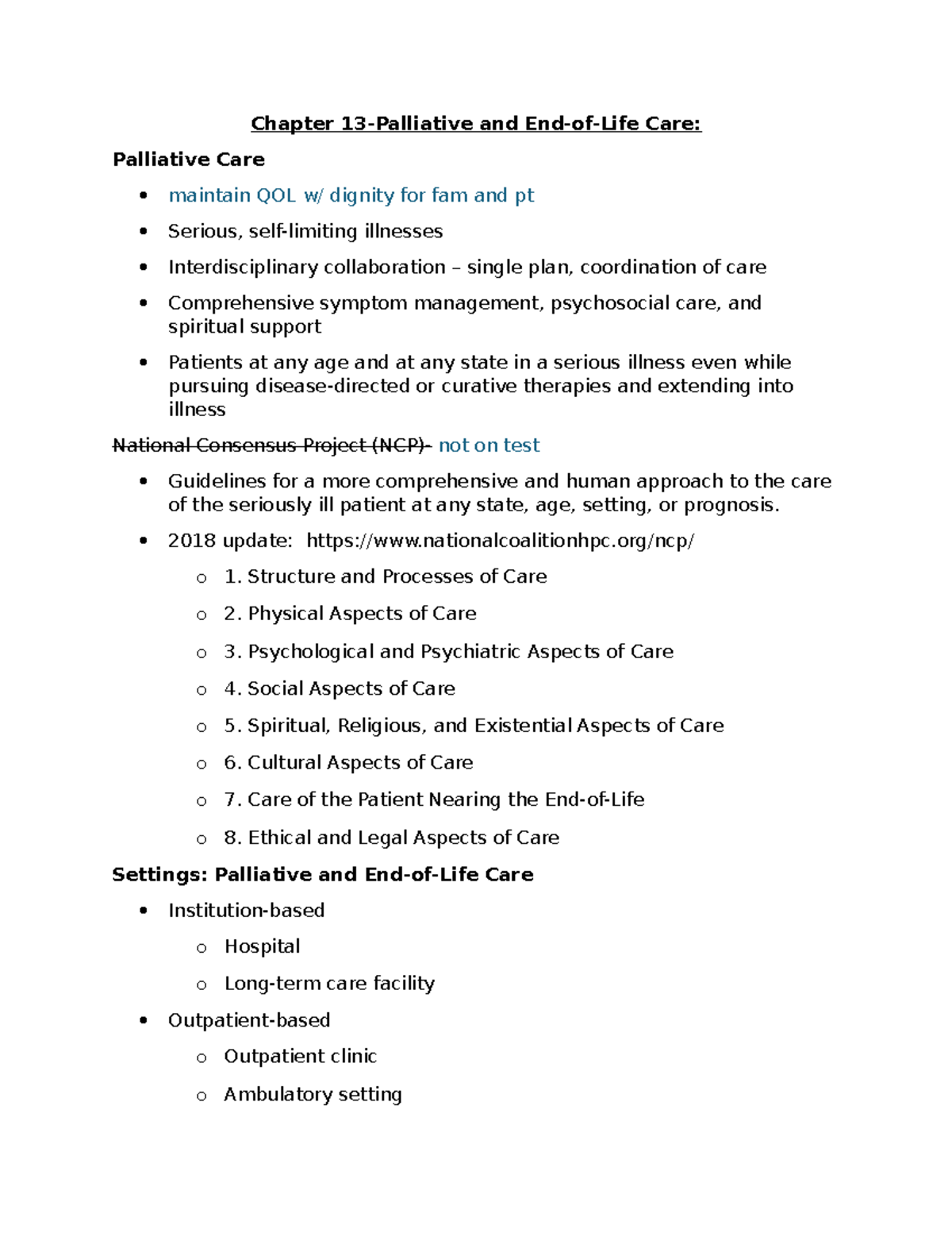 Chapter 13 - Palliative and End-of-Life Care Overview - Studocu