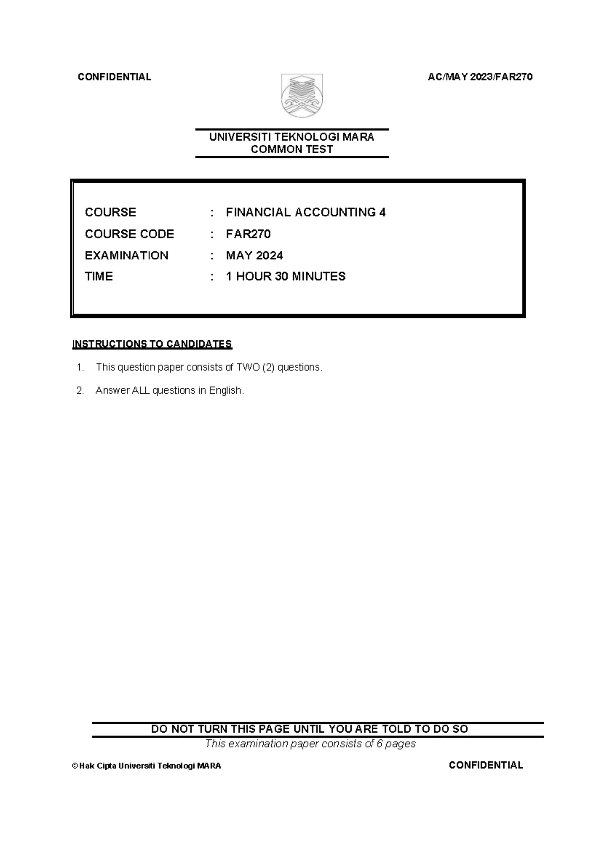 TEST 2 MAF251 COST & MANAGEMENT ACCOUNTING JUNE 2022 EXAM PAPER - Studocu