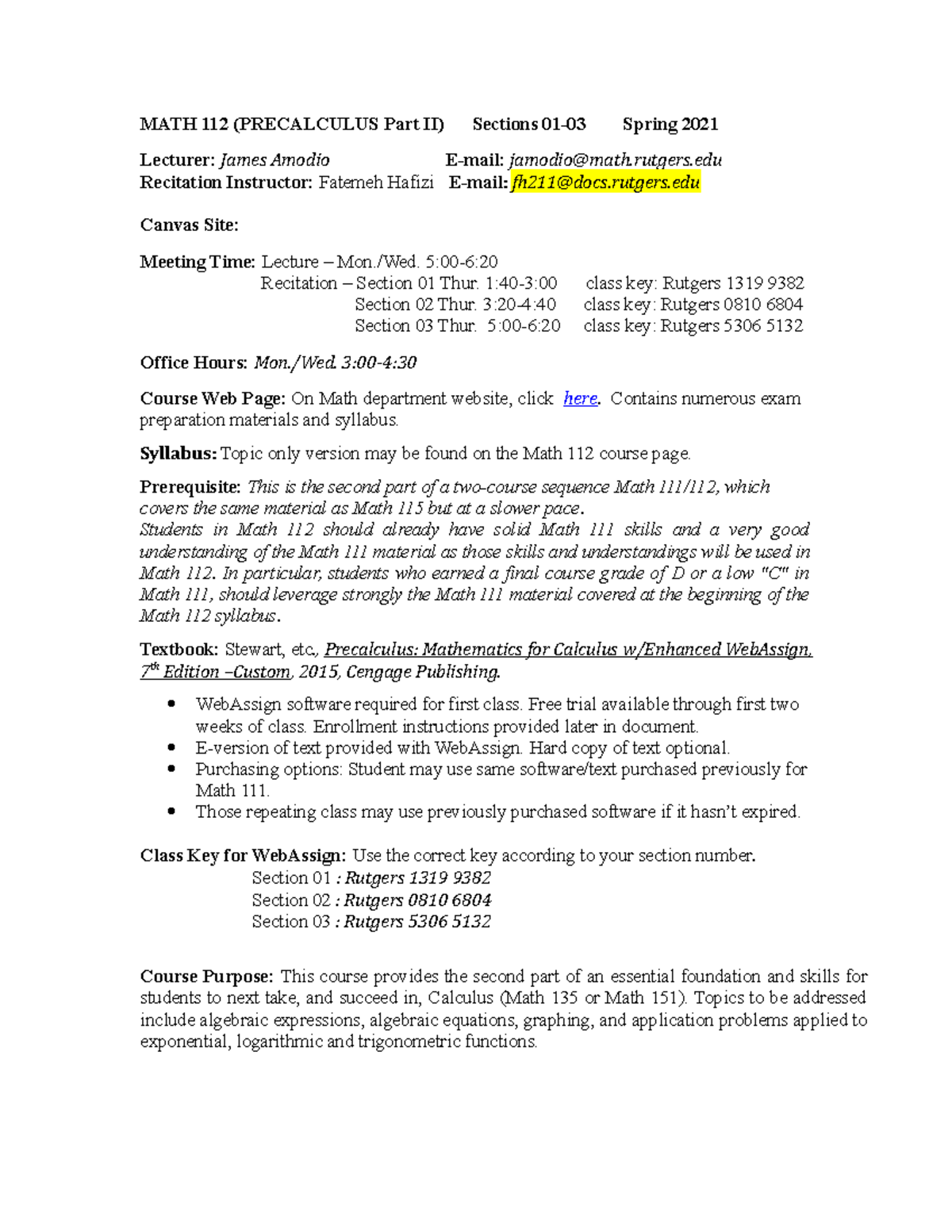 Math 112 Syllabus & Assignments - Precalculus II Spring 2021 - Studocu