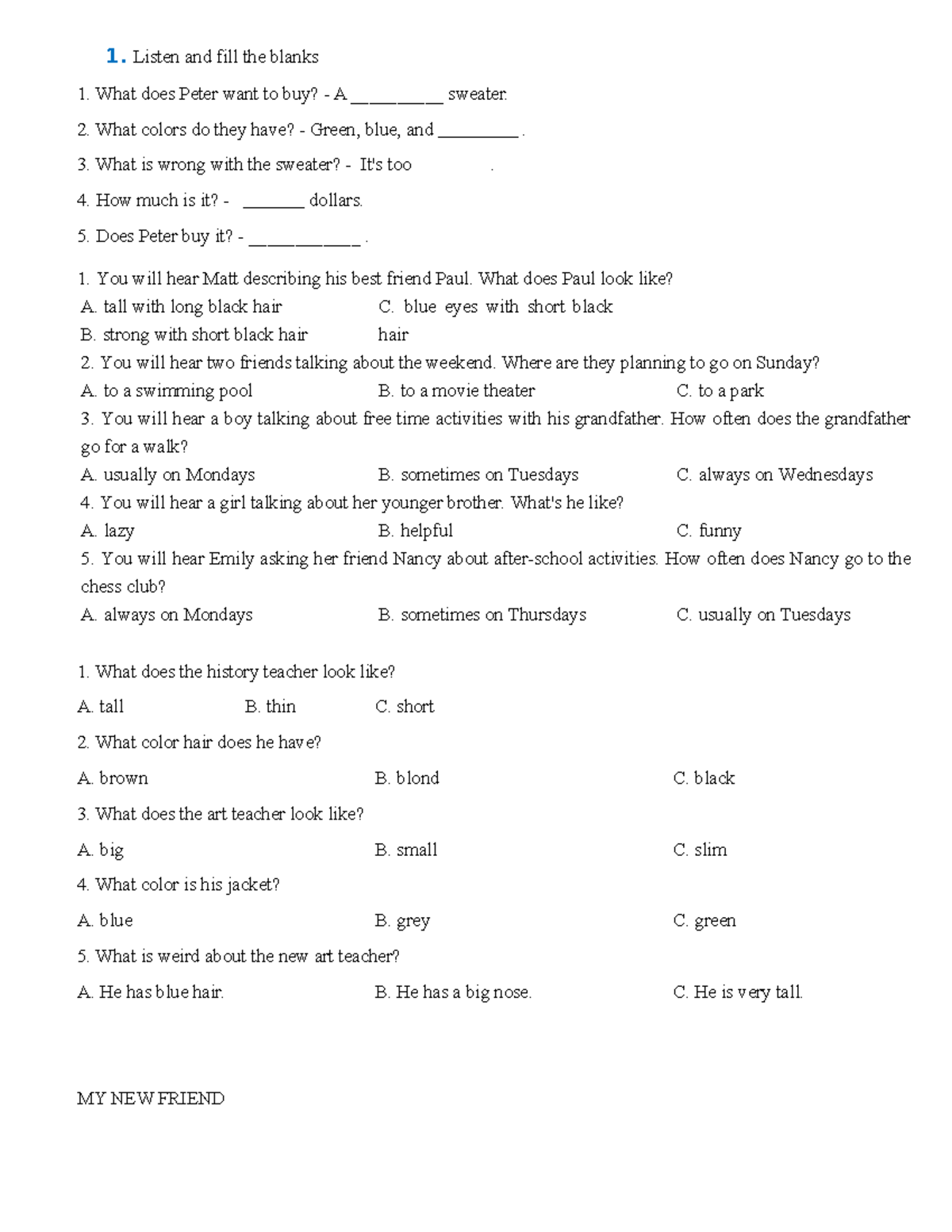 Listening Comprehension Exercise: Fill in the Blanks - Studocu