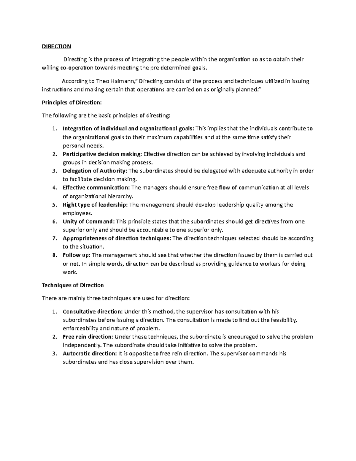 Principles and Techniques of Direction in Organizations - Studocu