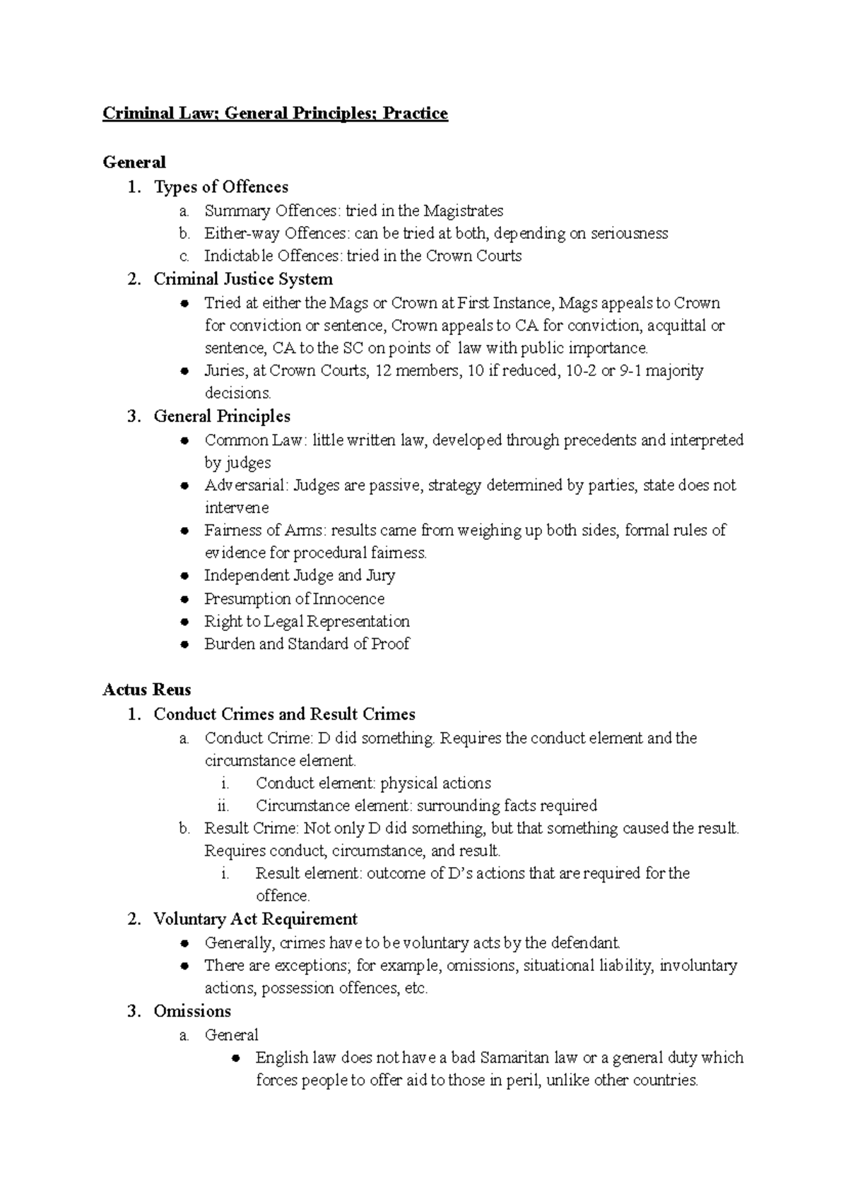 Criminal Law (CL101): Summary of General Offences and Principles - Studocu