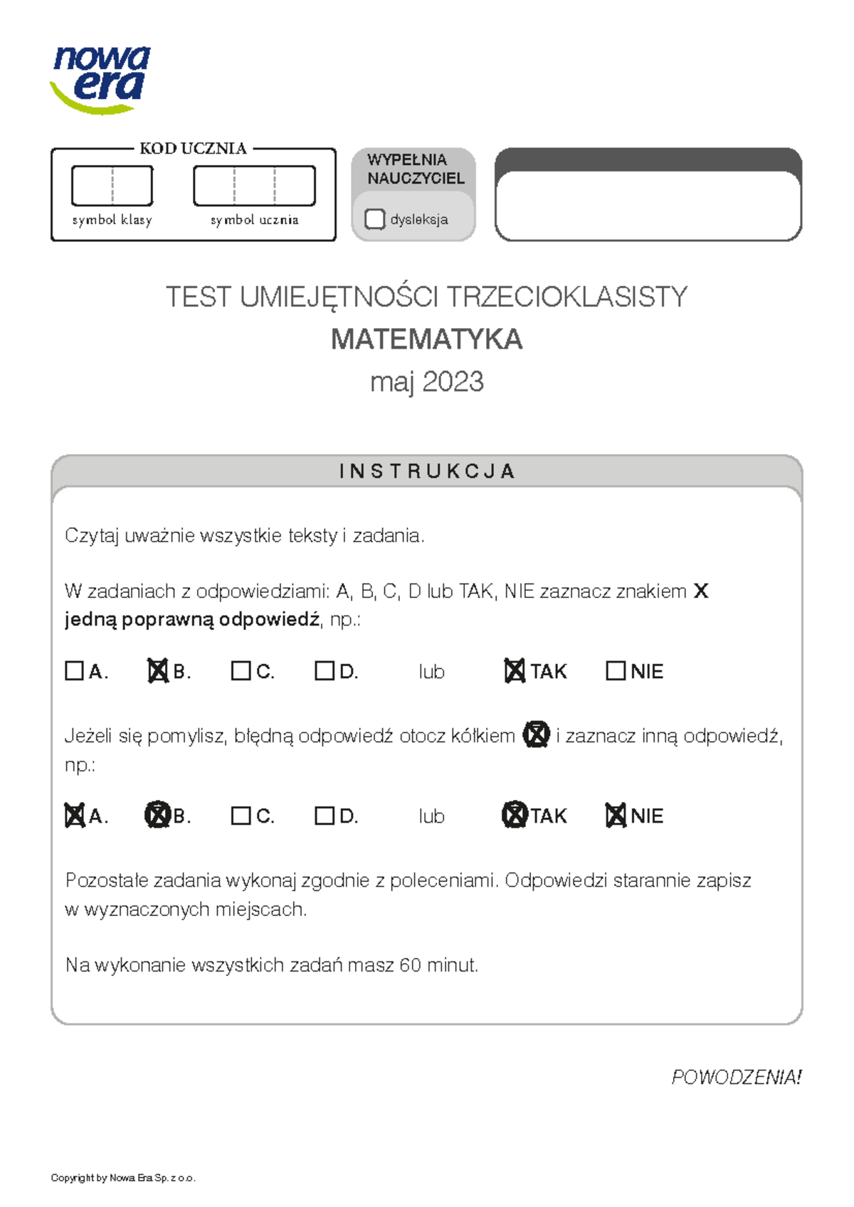 Test Umiejętności Trzecioklasisty z Matematyki TUT 2023 - Document Preview