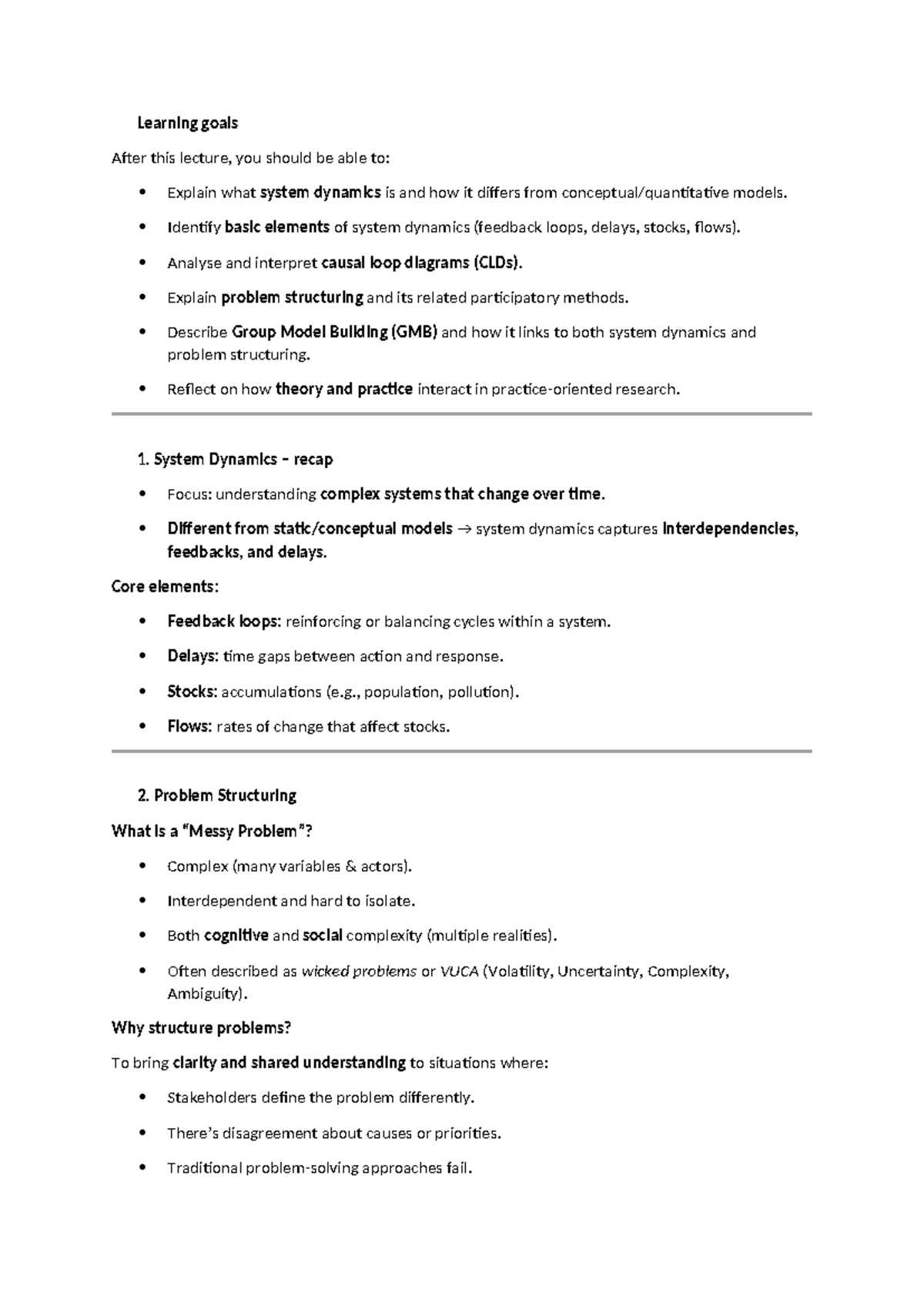 Aantekeningen: System Dynamics & Problem Structuring (PR2) - Studeersnel