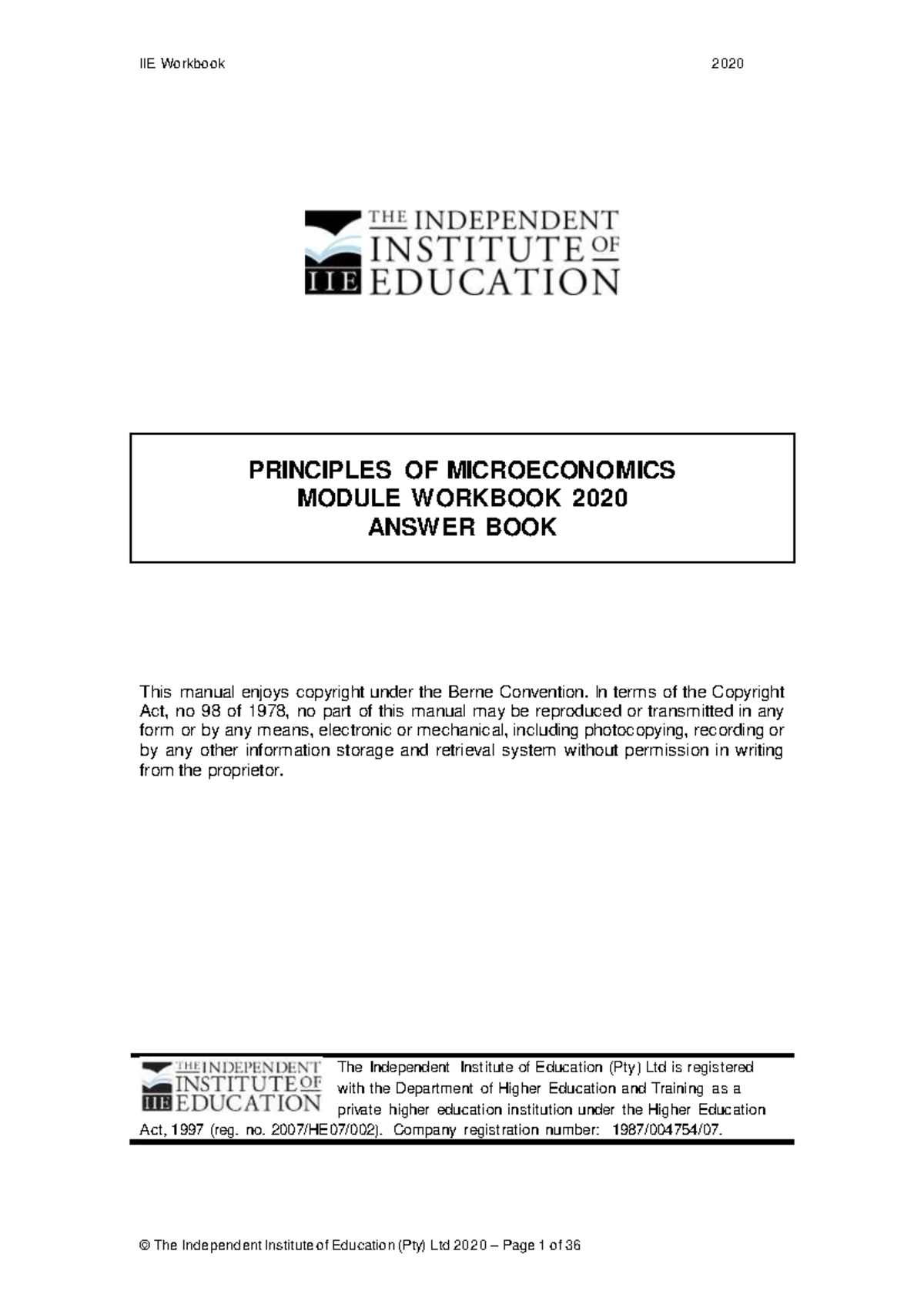 Microeconomics Workbook Answer Guide (PMIC6111/ECMS6211) - Studocu