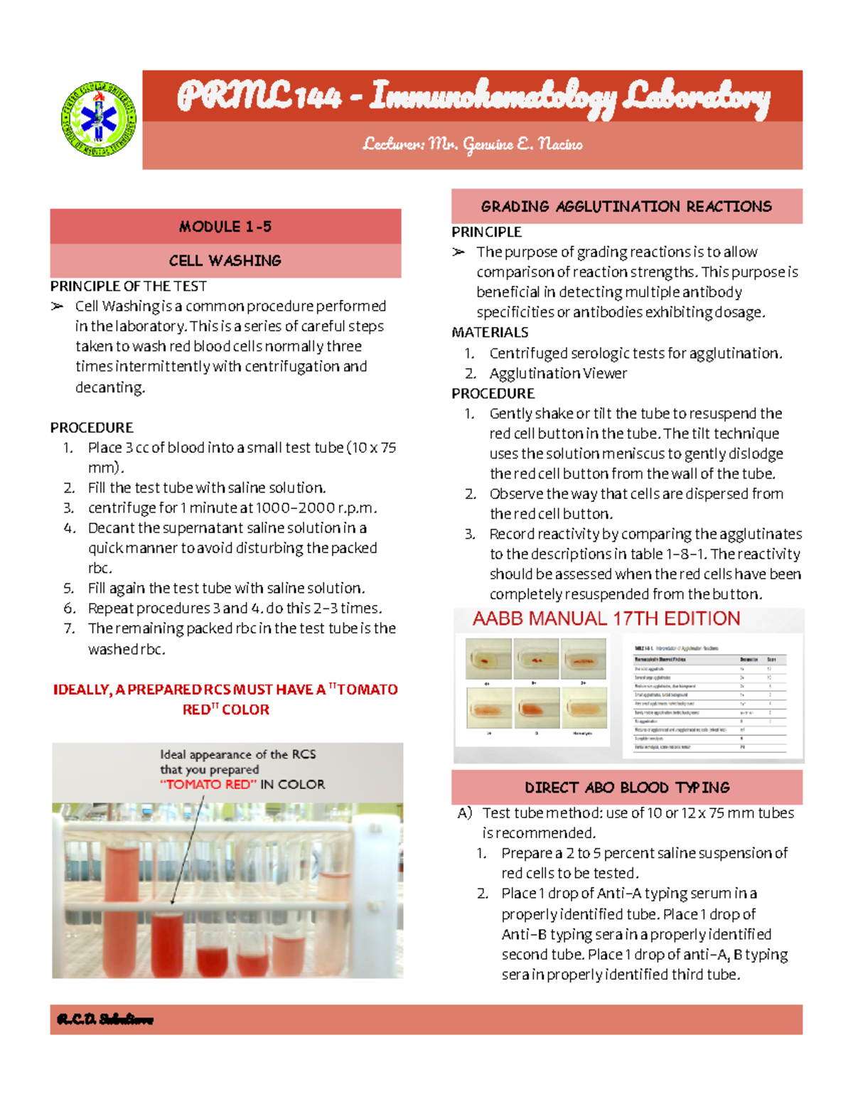 BB LAB Transes - BB Lab M1-5 - Lecturer: Mr. Genuine E. Nacino MODULE 1 ...