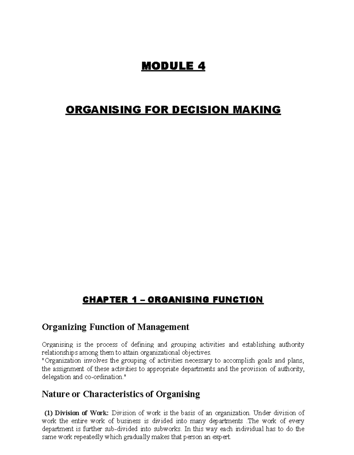 Principles of Management M4: Organising for Decision Making - Studocu