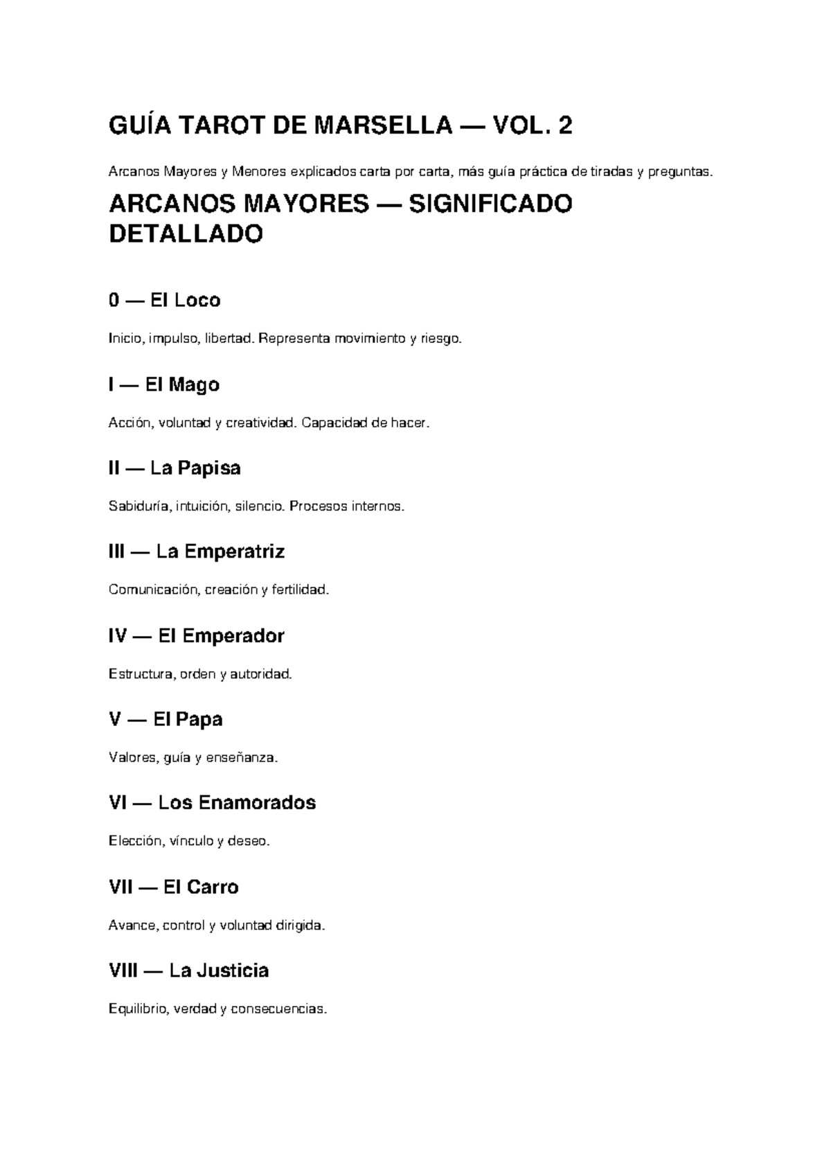 GUÍA TAROT DE MARSELLA VOL. 2: Arcanos Mayores y Menores Explicados ...