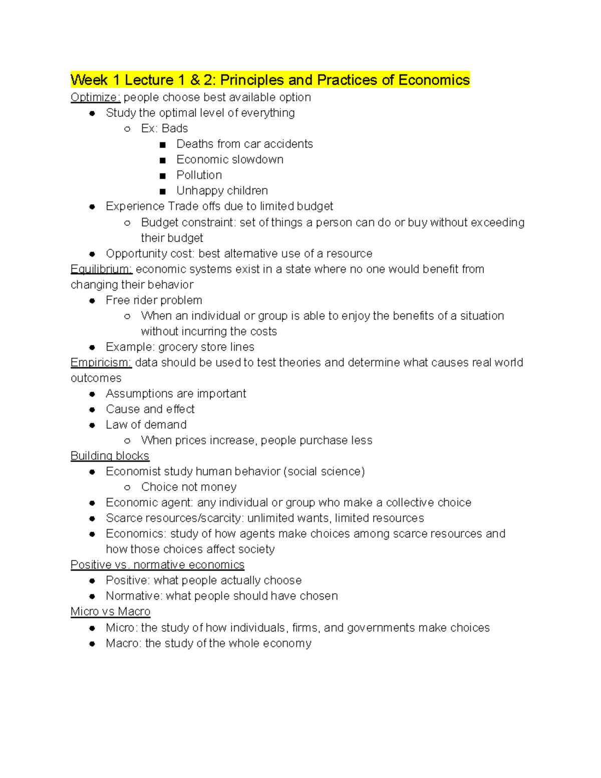 Microeconomics Lecture Notes: Weeks 1-4 Overview & Key Concepts - Studocu