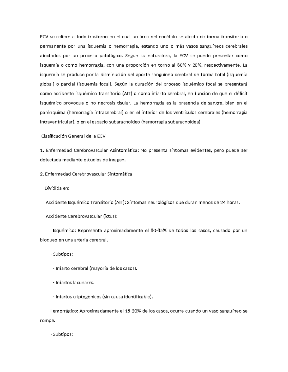 ECV - Resumen sobre Clasificación, Abordaje y Tratamiento de ECV - Studocu