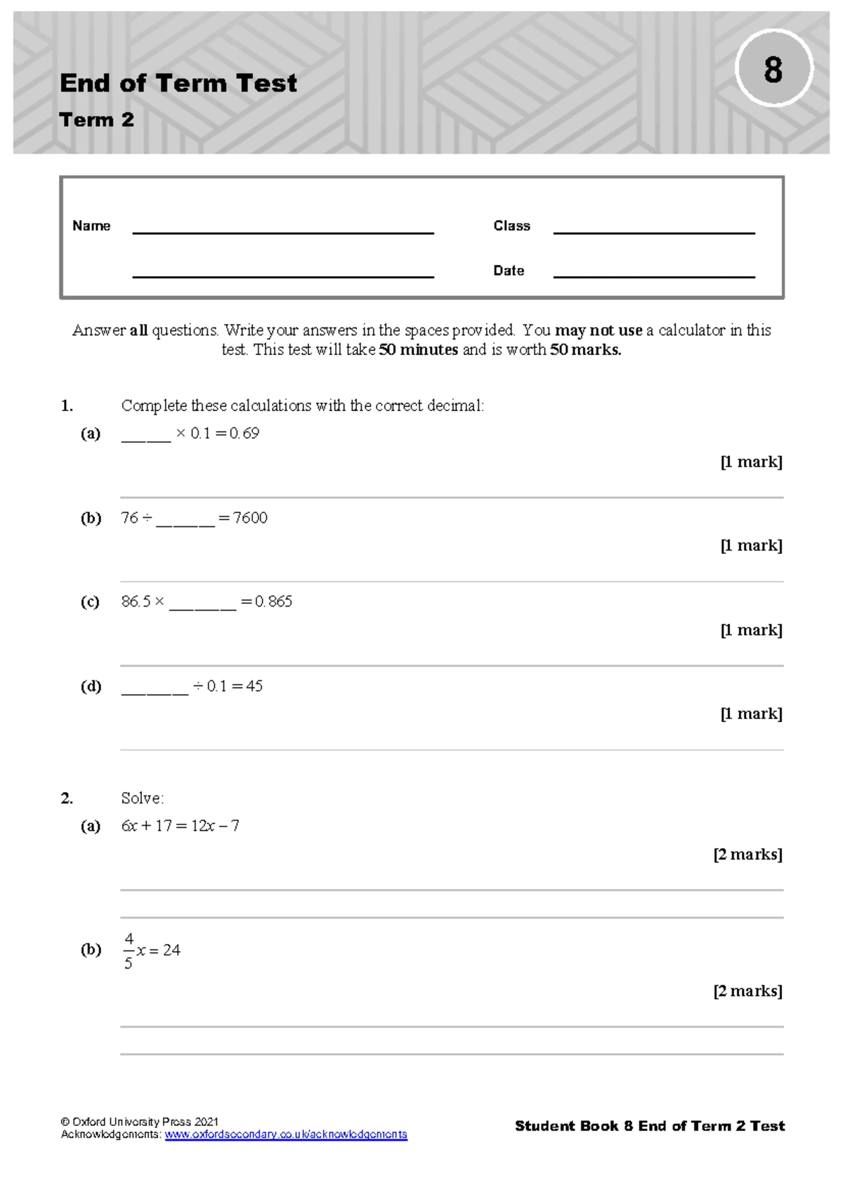 Algebra 1: Solving Integer Equations - Practice Problems - Studocu