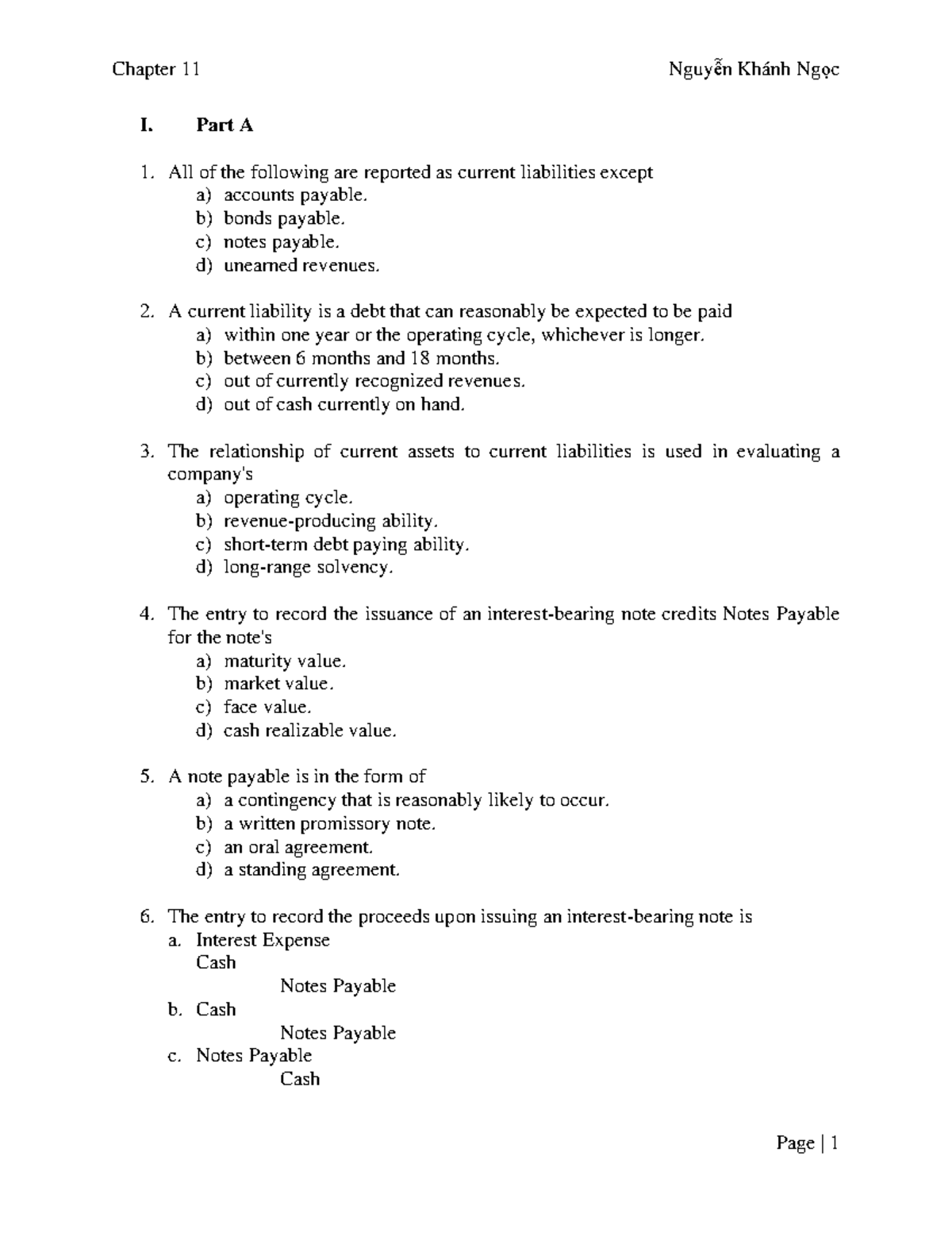 Chap 11 - practice exercise chap 11 - I. Part A All of the following ...
