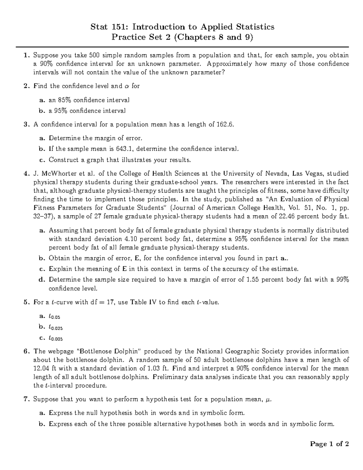 Ch8-9 Practice Problems - Stat 151: Introduction to Applied Statistics ...