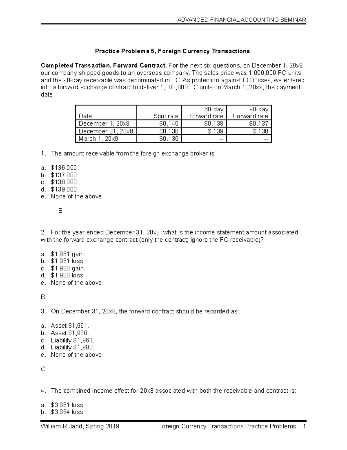 Practice Problems 5: Foreign Currency Transactions and Forward ...