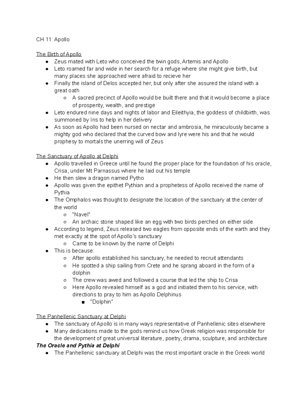 CH 11 Book Notes - Summary Classical Mythology - CH 11: Apollo The ...