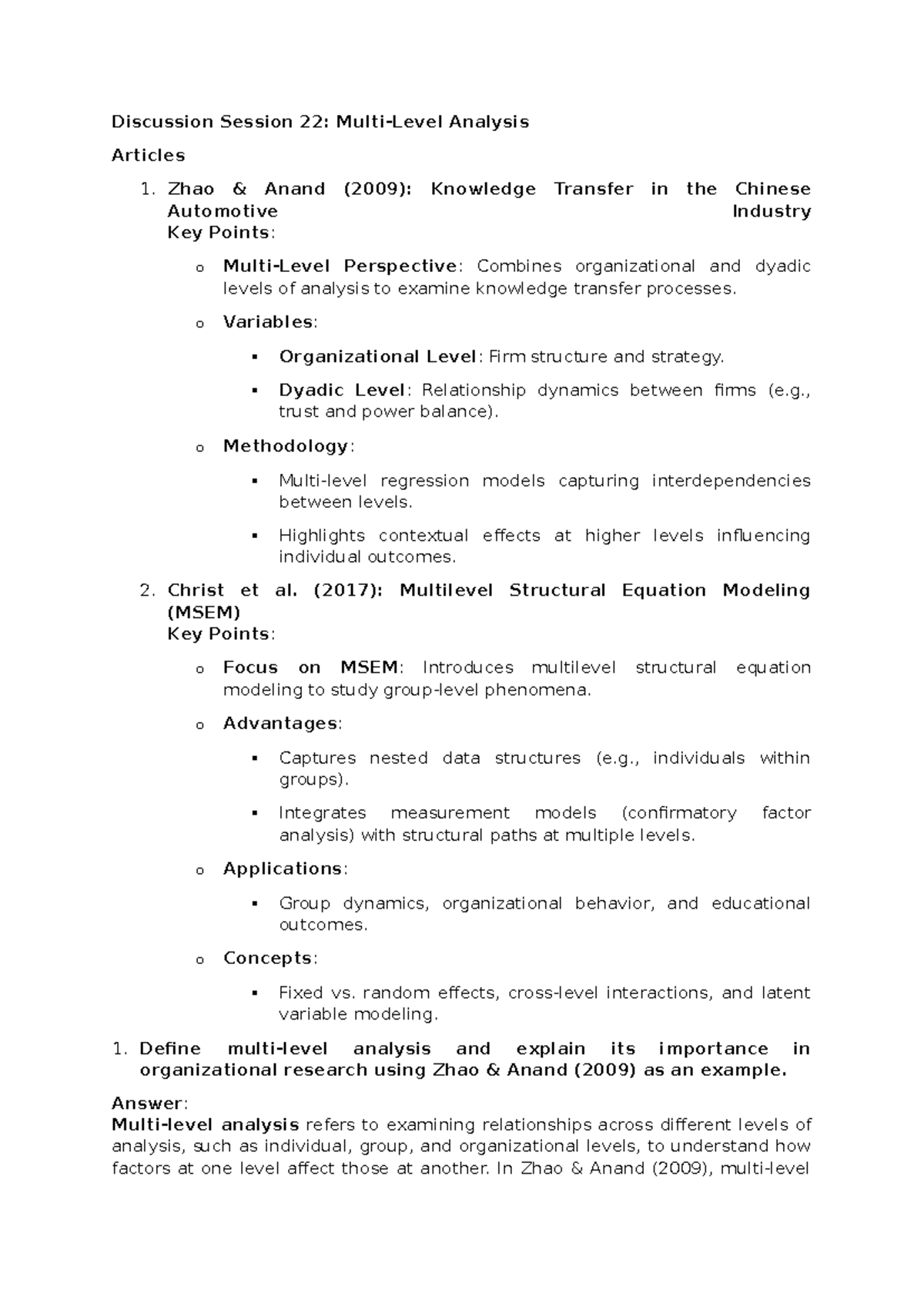 Paper Discussion - Discussion Session 22: Multi-Level Analysis Articles ...