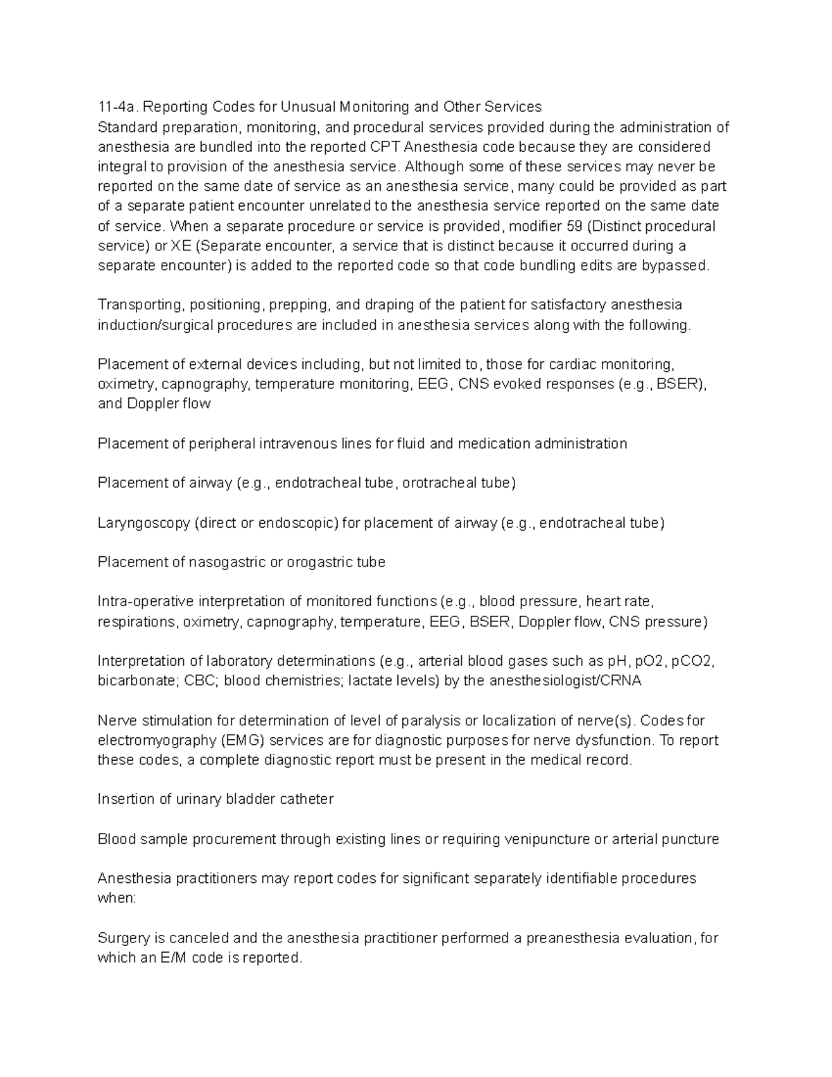 CPT Codes for Anesthesia Services: CVADs & Swan-Ganz Catheter Use - Studocu