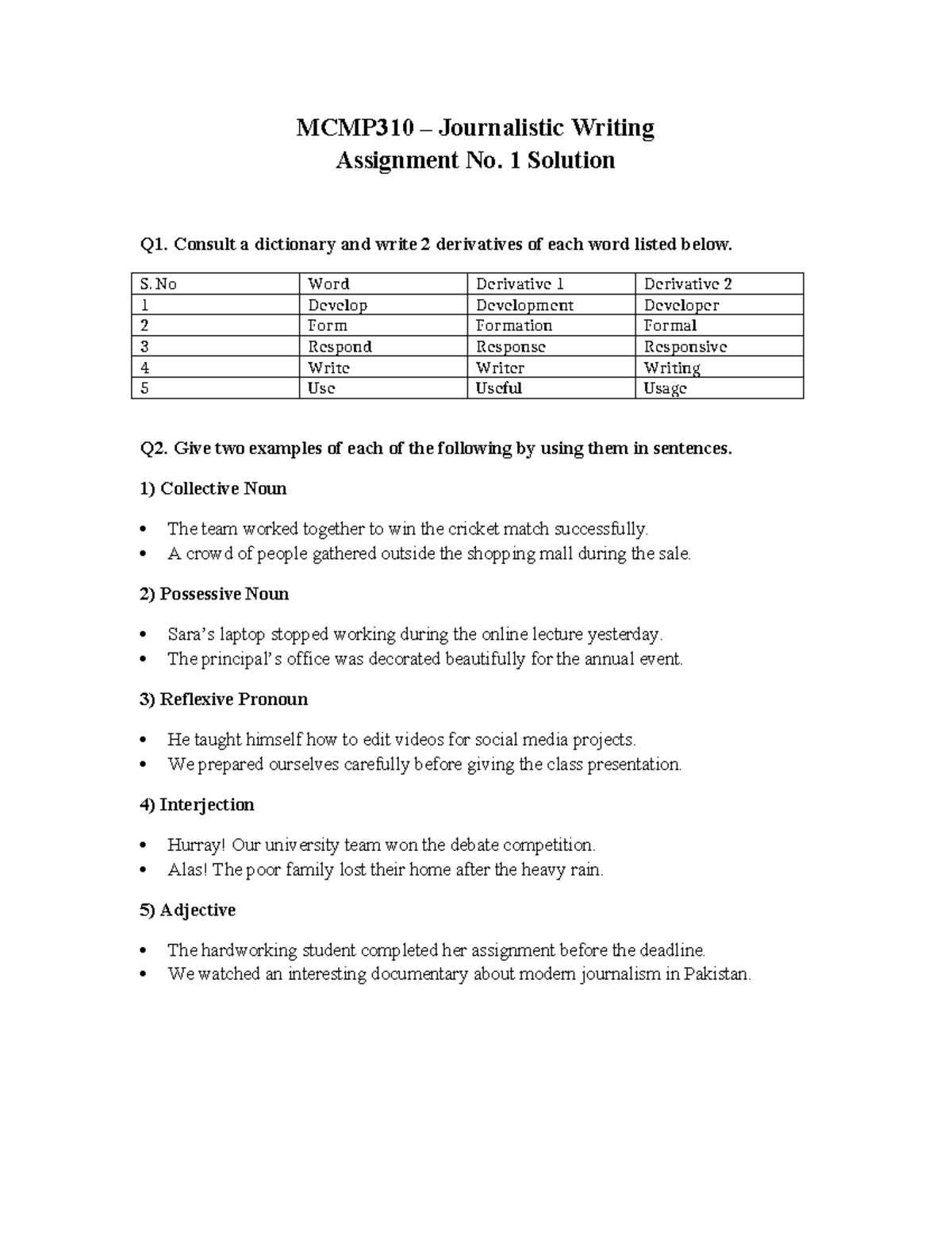 MCMP310 Journalistic Writing Assignment No. 1 Solutions and Examples ...