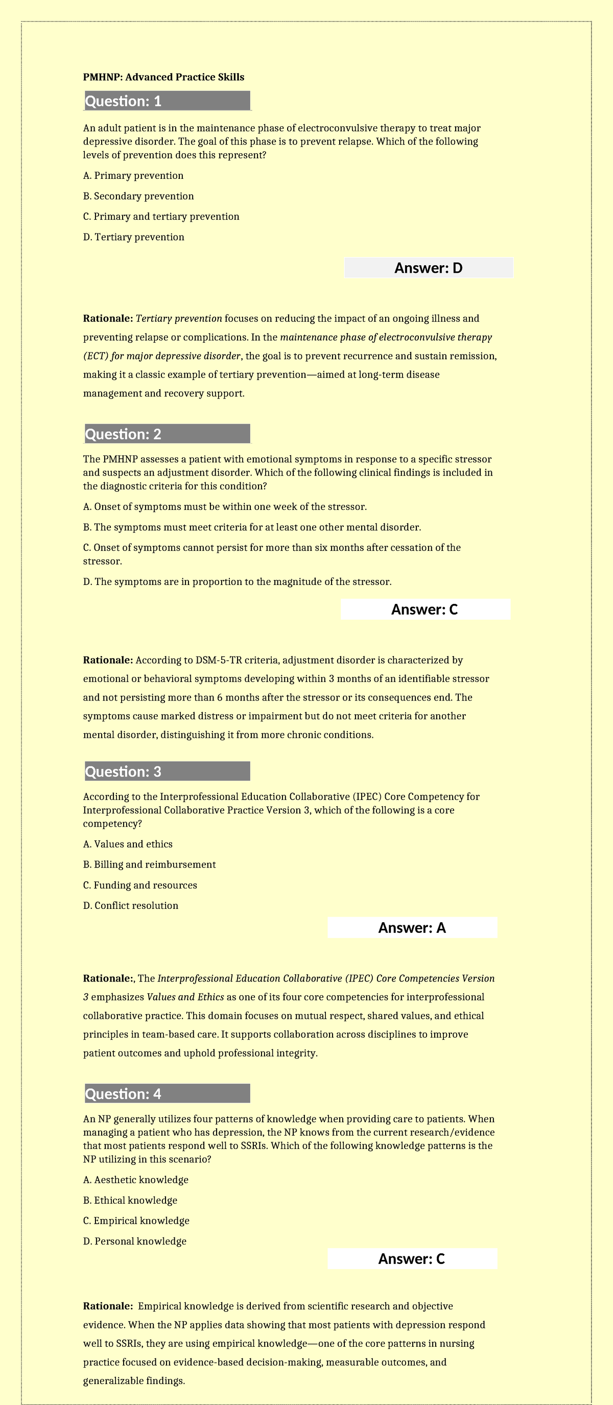 PMHNP: Advanced Practice Skills Review and Exam Preparation - Studocu