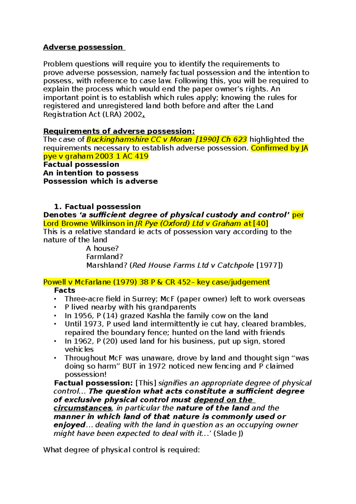 Adverse Possession: Key Concepts and Case Law Analysis - Revision Notes ...