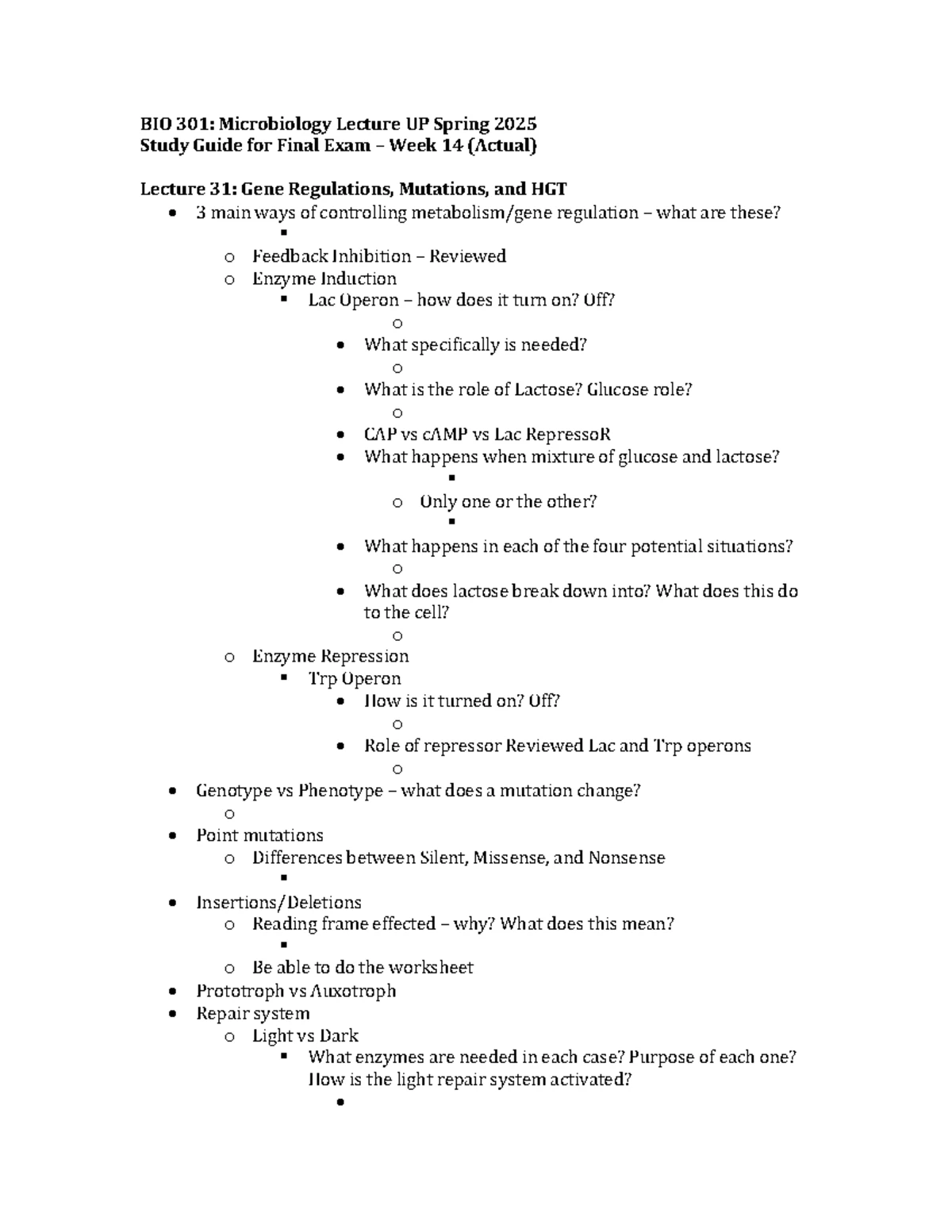 BIO 301: Microbiology Final Exam Study Guide for Spring 2025 - Studocu