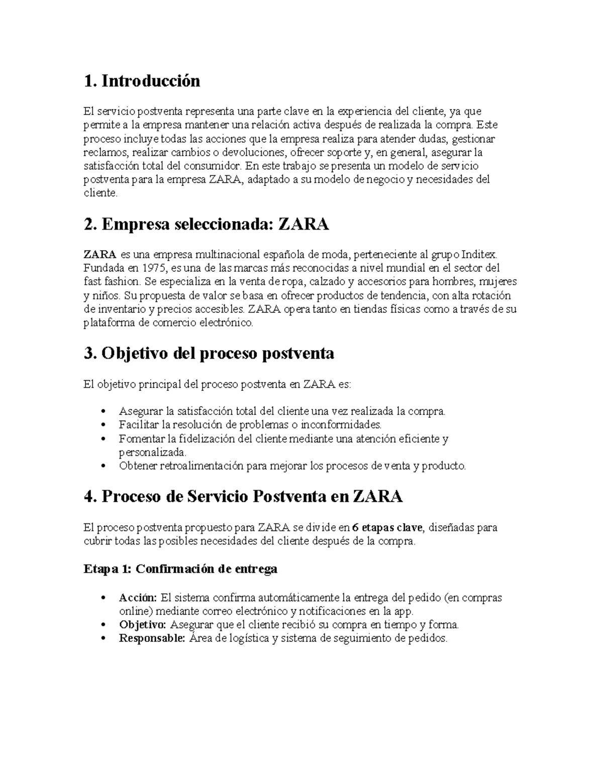 ZARA - Modelo de Servicio Postventa: Estrategias y Proceso - Studocu