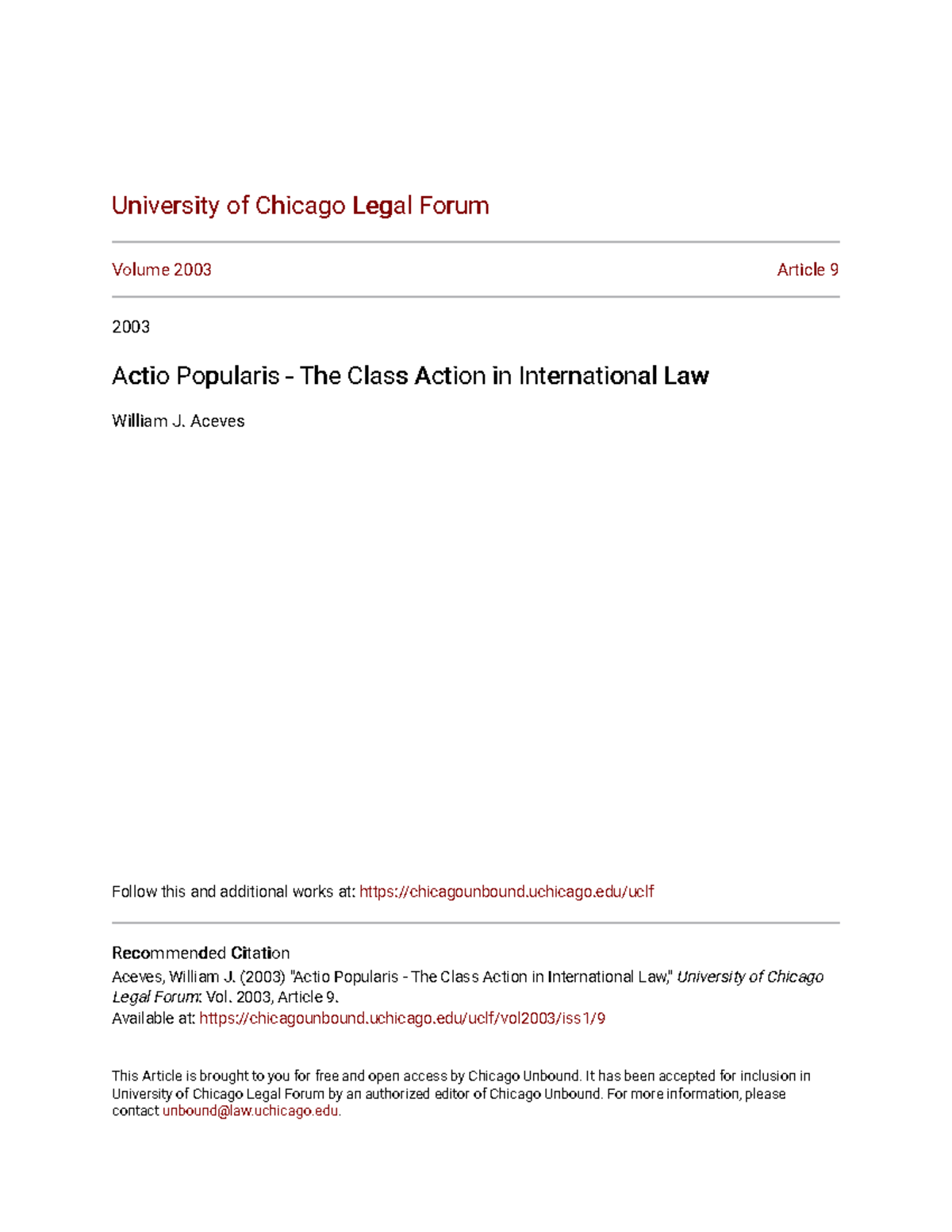Actio Popularis: Class Action in International Law Analysis - Studocu