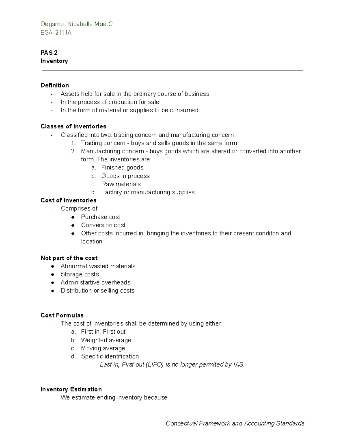 CFAS-PAS-Notes: Comprehensive Overview of Inventory and Asset ...