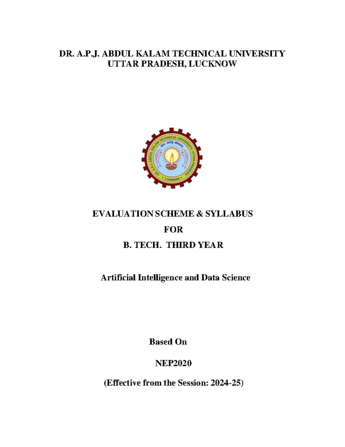 B.Tech. Artificial Intelligence & Data Science Syllabus 3rd year 2024 ...