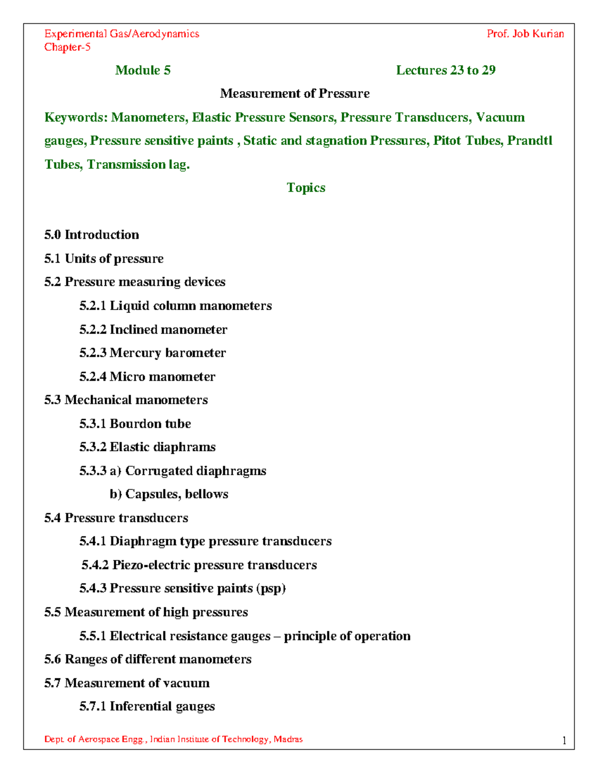 Chapter 5 - Lecture notes 3 - Experimental Gas/Aerodynamics Chapter-5 ...